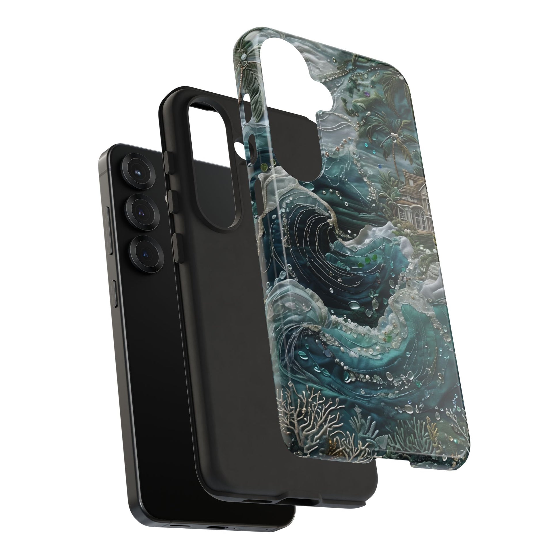 Tropical Midnight Wave - Artistic Ocean Samsung Galaxy S25 Tough Phone Case - Dramatic Blue Wave Design