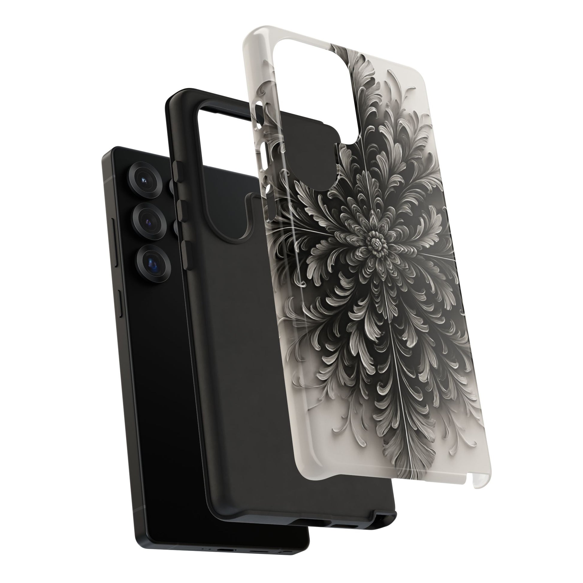 Obsidian Bloom - Elegant Black & White Samsung Galaxy S25 Ultra Tough Phone Case - Intricate Mandala Flower Design