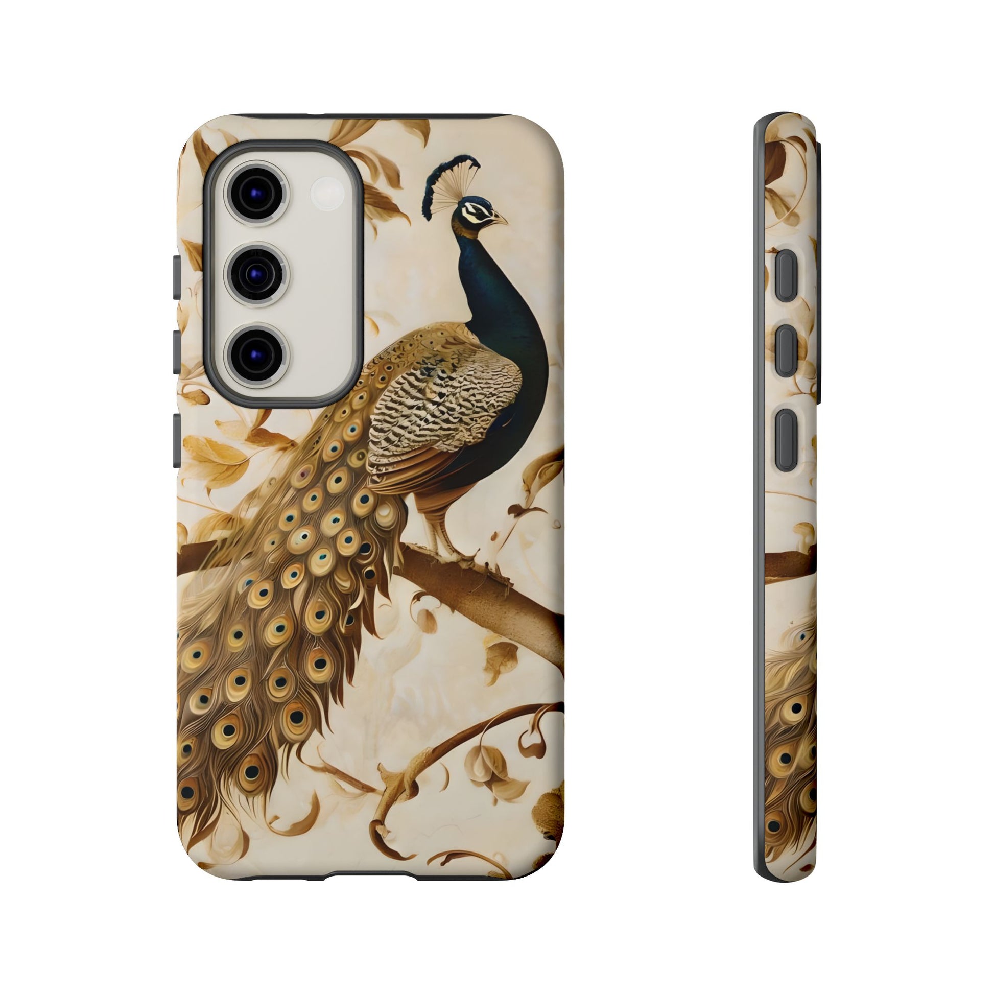 Golden Plumage - Luxe Peacock Art Samsung Galaxy S23 Phone Case - Elegant Gold & Cream Design