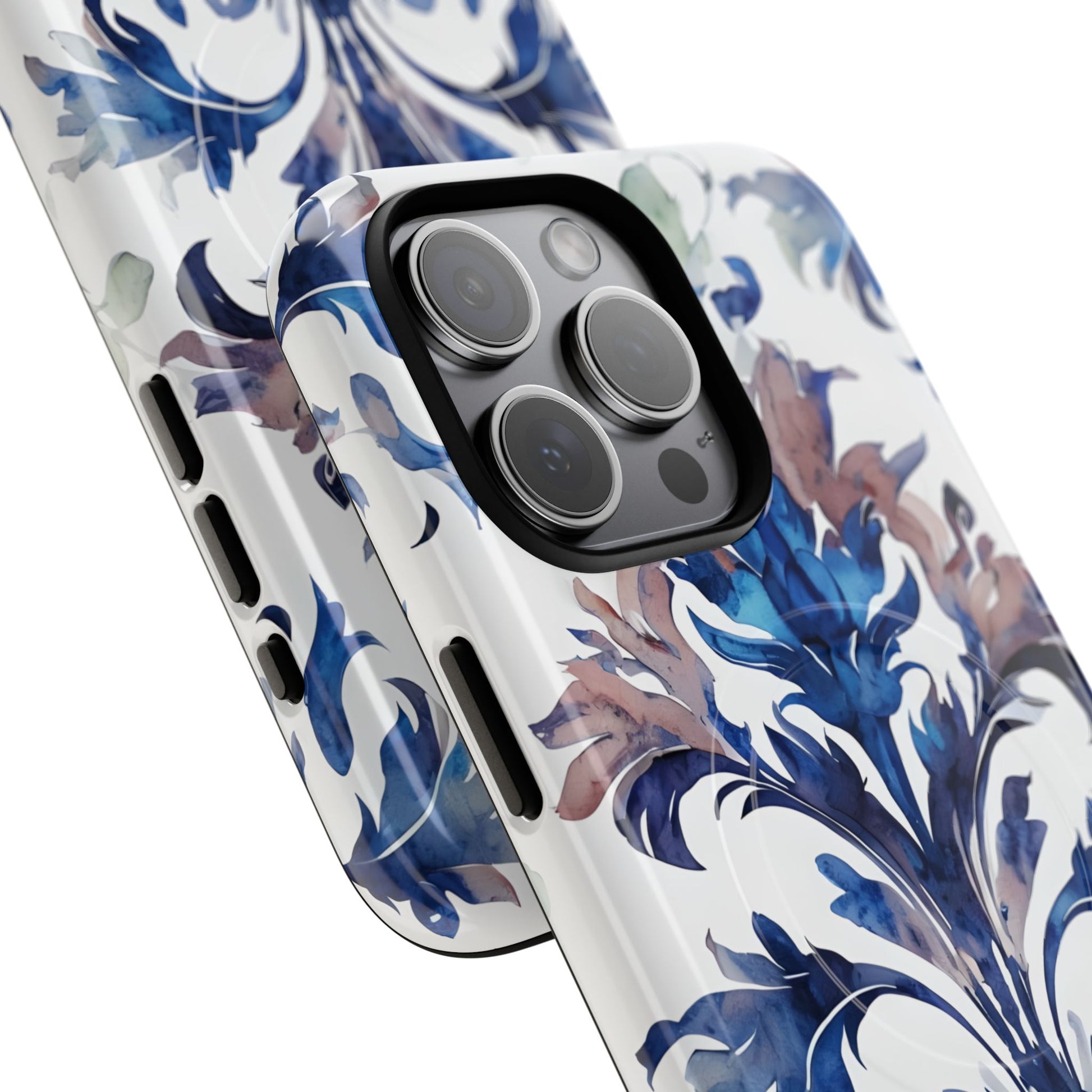 Delft Reverie - Elegant Blue & White iPhone 15 Pro Max MagSafe Phone Case - Dutch Delftware-Inspired Floral Design