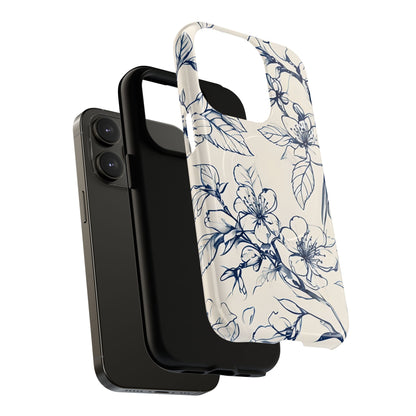 Blossom Sketch - Artistic Blue Floral - iPhone MagSafe Phone Case - Botanical Design