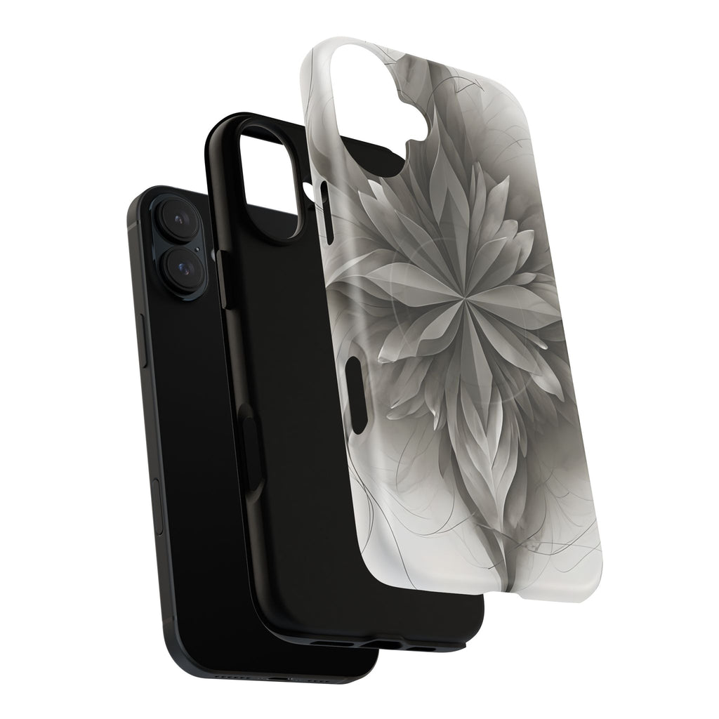 Silver Lotus - Elegant Monochrome Floral iPhone 16 Plus MagSafe Phone Case - Modern Lotus Design