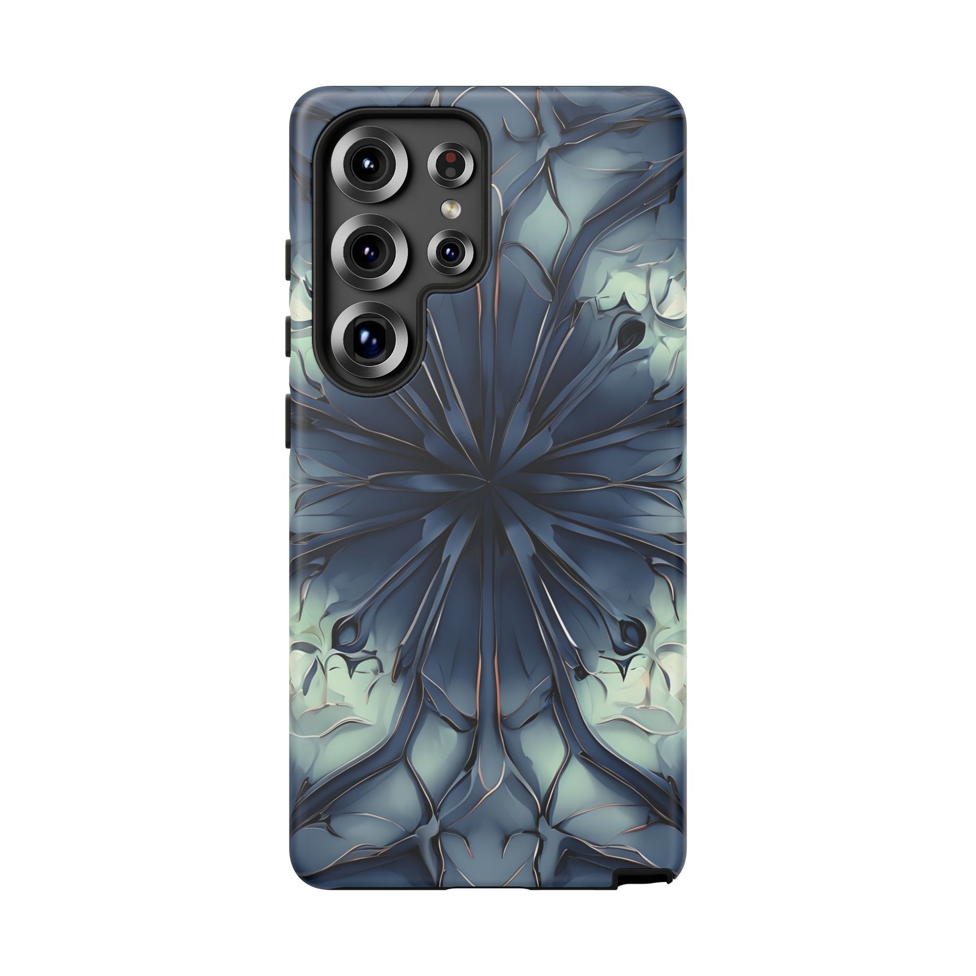 Indigo Mosaic - Artistic Kaleidoscope Collection Artistic Floral - Samsung Galaxy S25 Ultra Tough Phone Case - Bold Blue Symmetrical Design