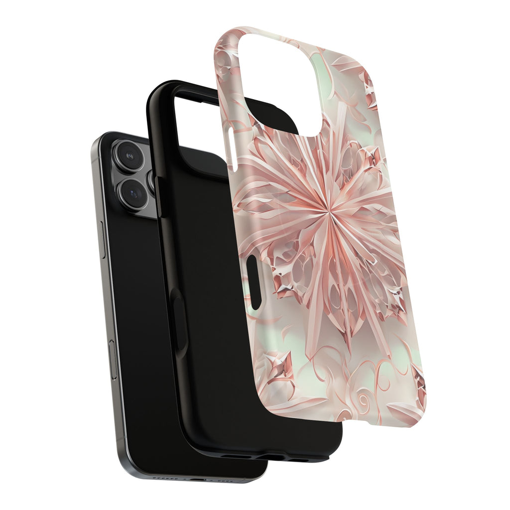 Blush Frost iPhone 16 Pro Max - Kaleidoscope Collection of MagSafe Compatible - Soft Pink Geometric Floral Design