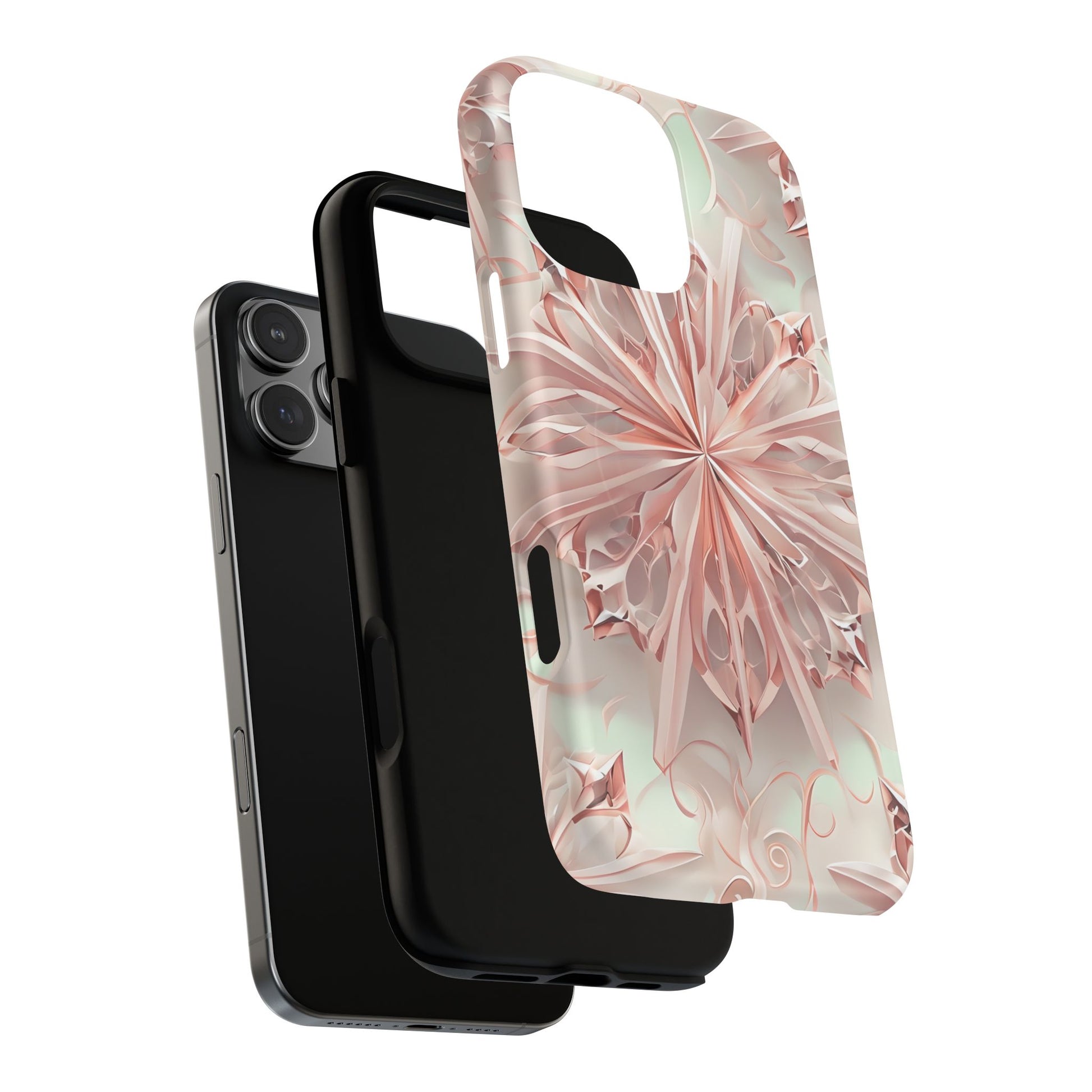 Blush Frost iPhone 16 Pro Max - Kaleidoscope Collection of MagSafe Compatible - Soft Pink Geometric Floral Design
