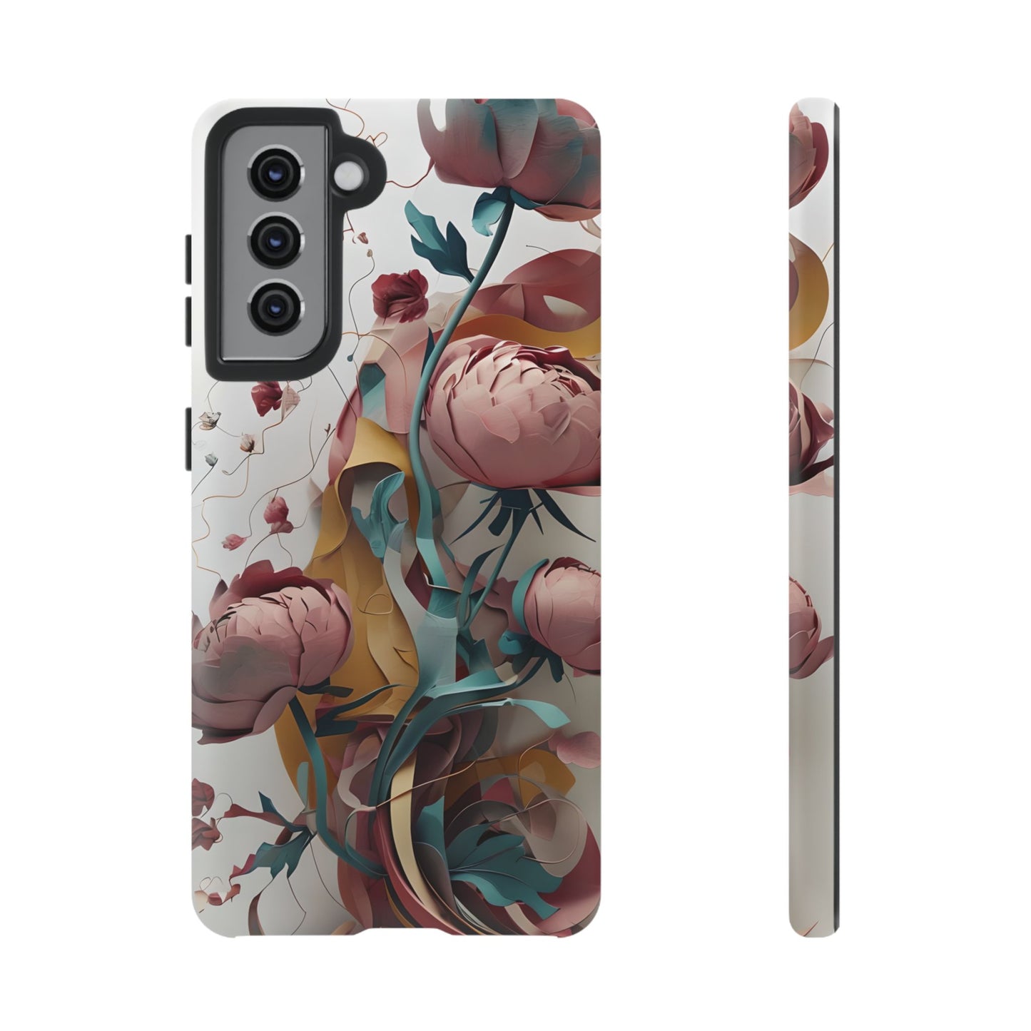 Blushing Peony Veil - Elegant Painterly Floral Samsung Galaxy Tough Phone Case - Soft Blush & Teal Peony Design