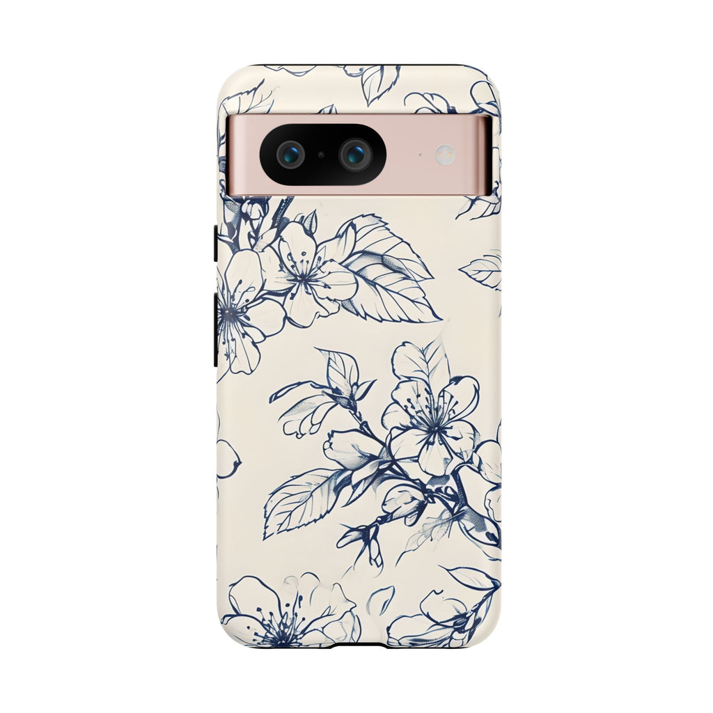 Blossom Sketch - Artistic Blue Floral Google Pixel 8 - Tough Phone Case - Hand-Drawn Botanical Design