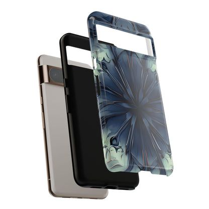 Indigo Mosaic shockproof dual layer Google Pixel phone case with blue geometric mosaic design