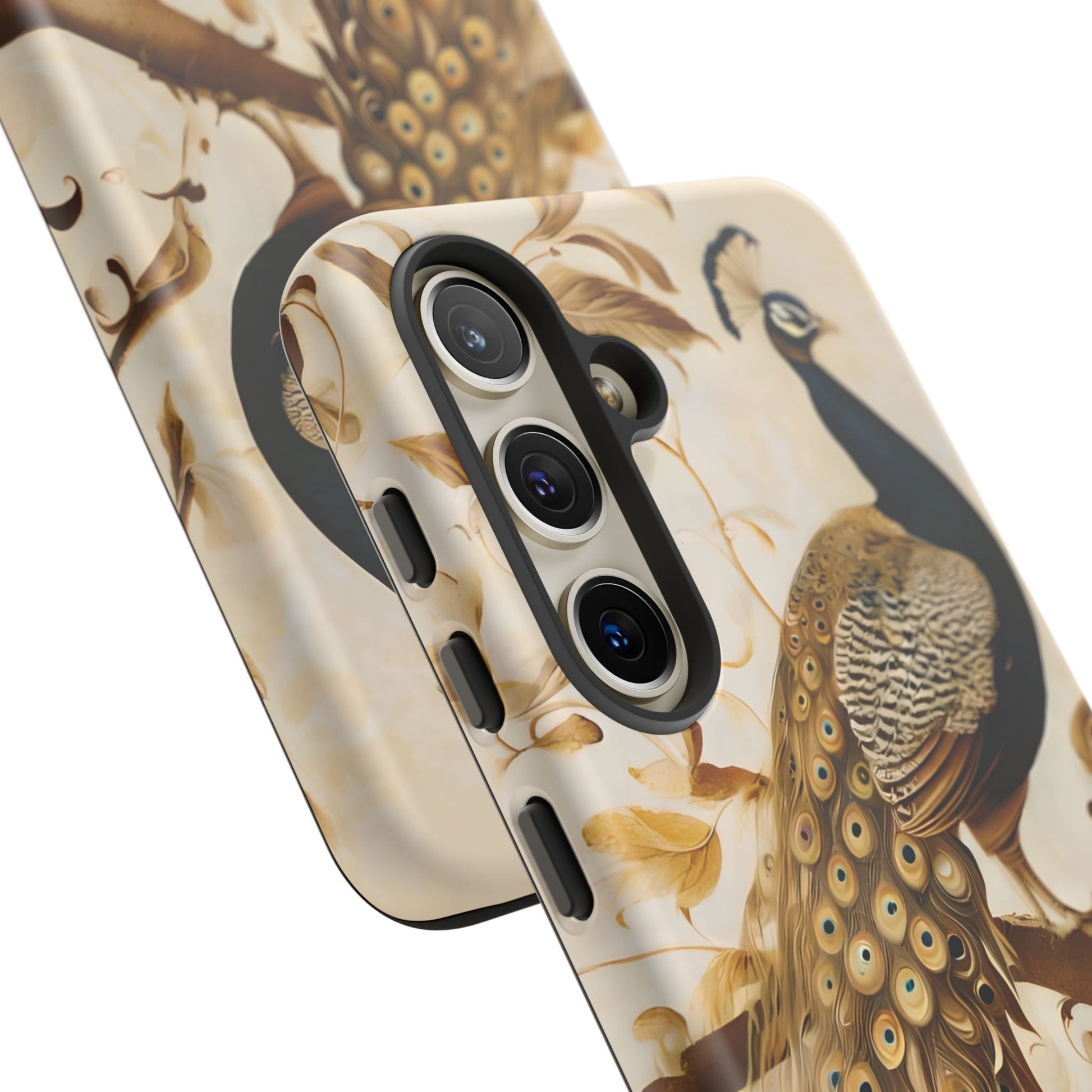 Golden Plumage - Luxe Peacock Art Samsung Galaxy S24 Phone Case - Elegant Gold & Cream Design