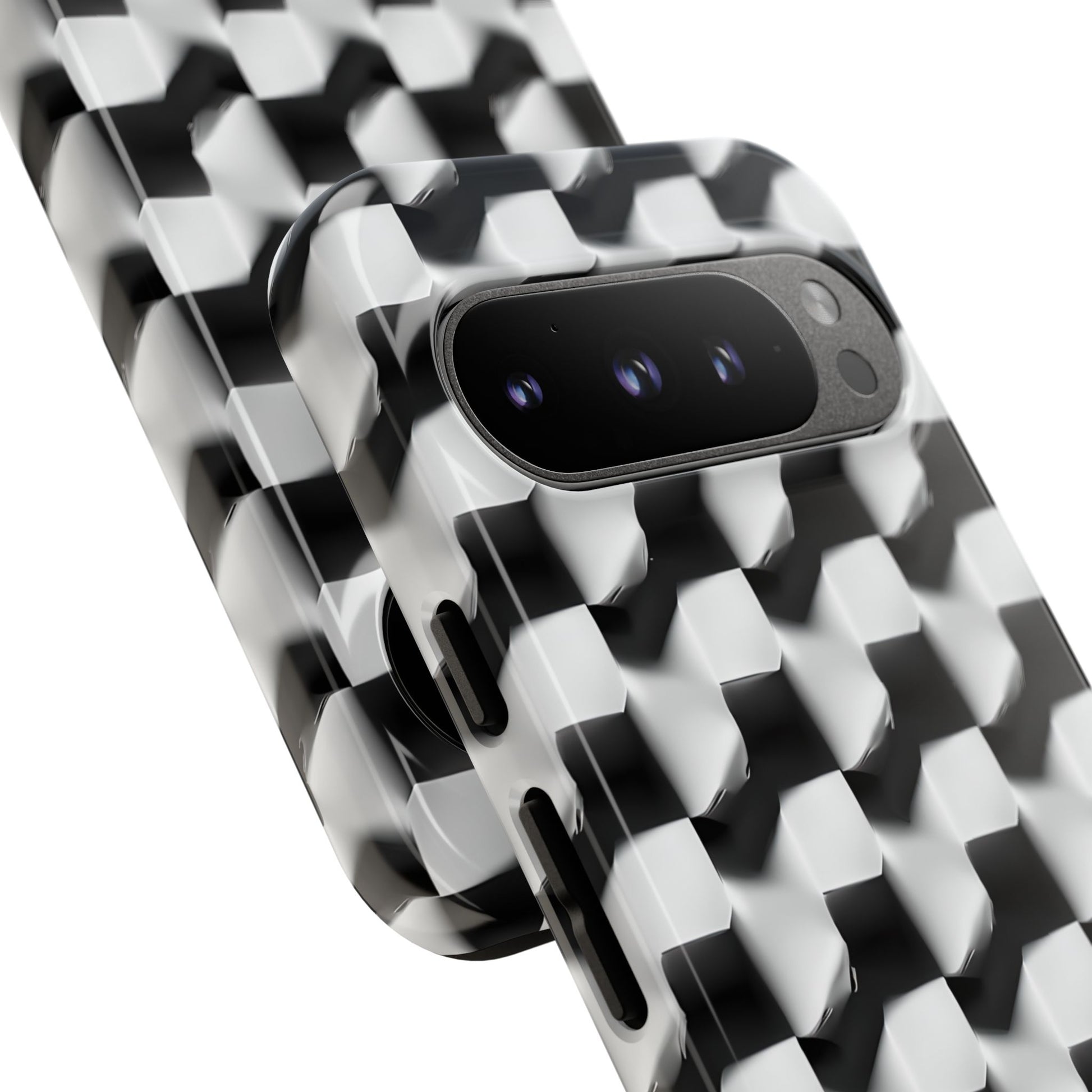 Monochrome Grid Tough Case for Google Pixel 9 Pro - Classic Checkerboard, Black & White, Minimalist Trend