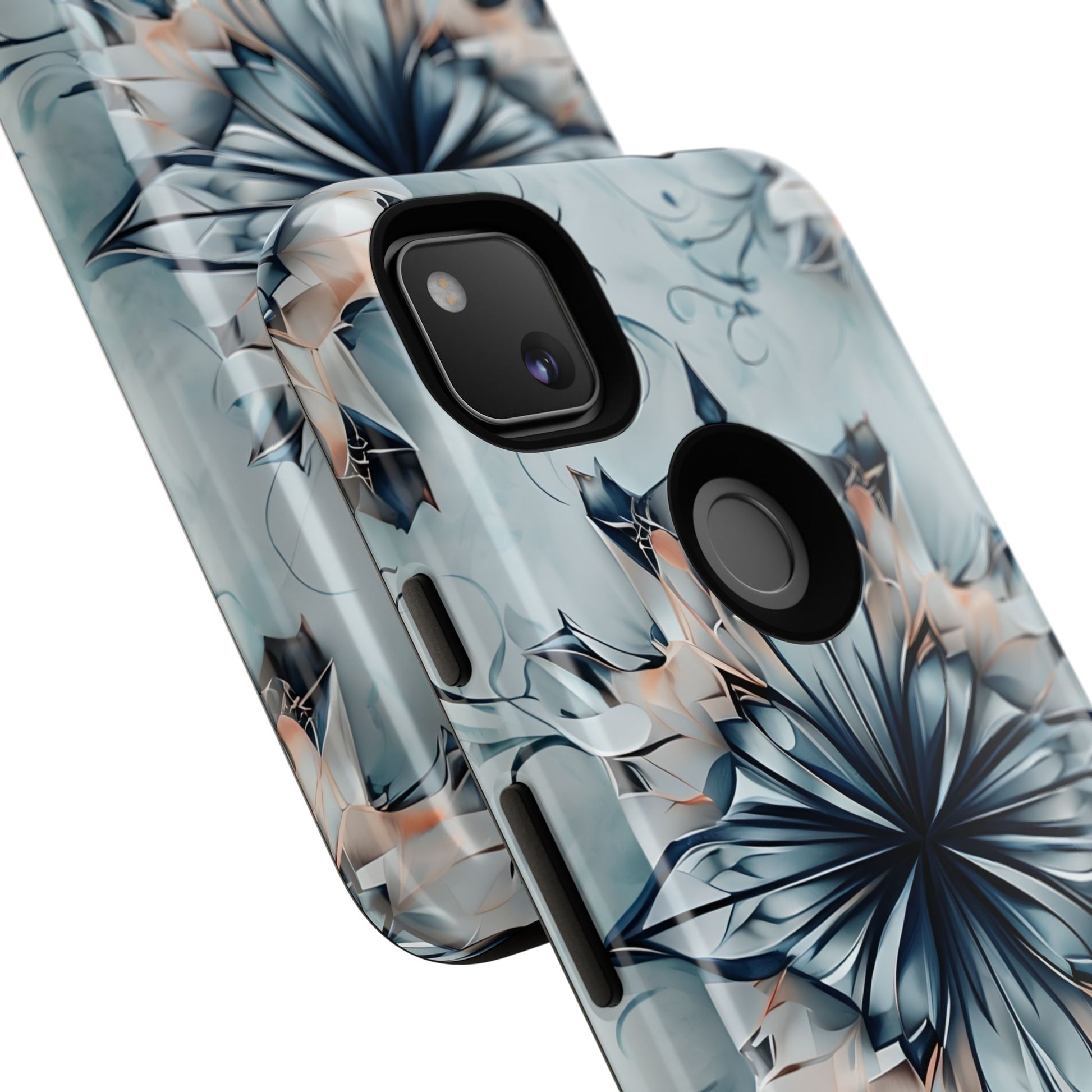 Indigo Mirage - Artistic Kaleidoscope Collection Artistic Floral - Google Pixel 4a Tough Phone Case - Bold Indigo Symmetrical Design