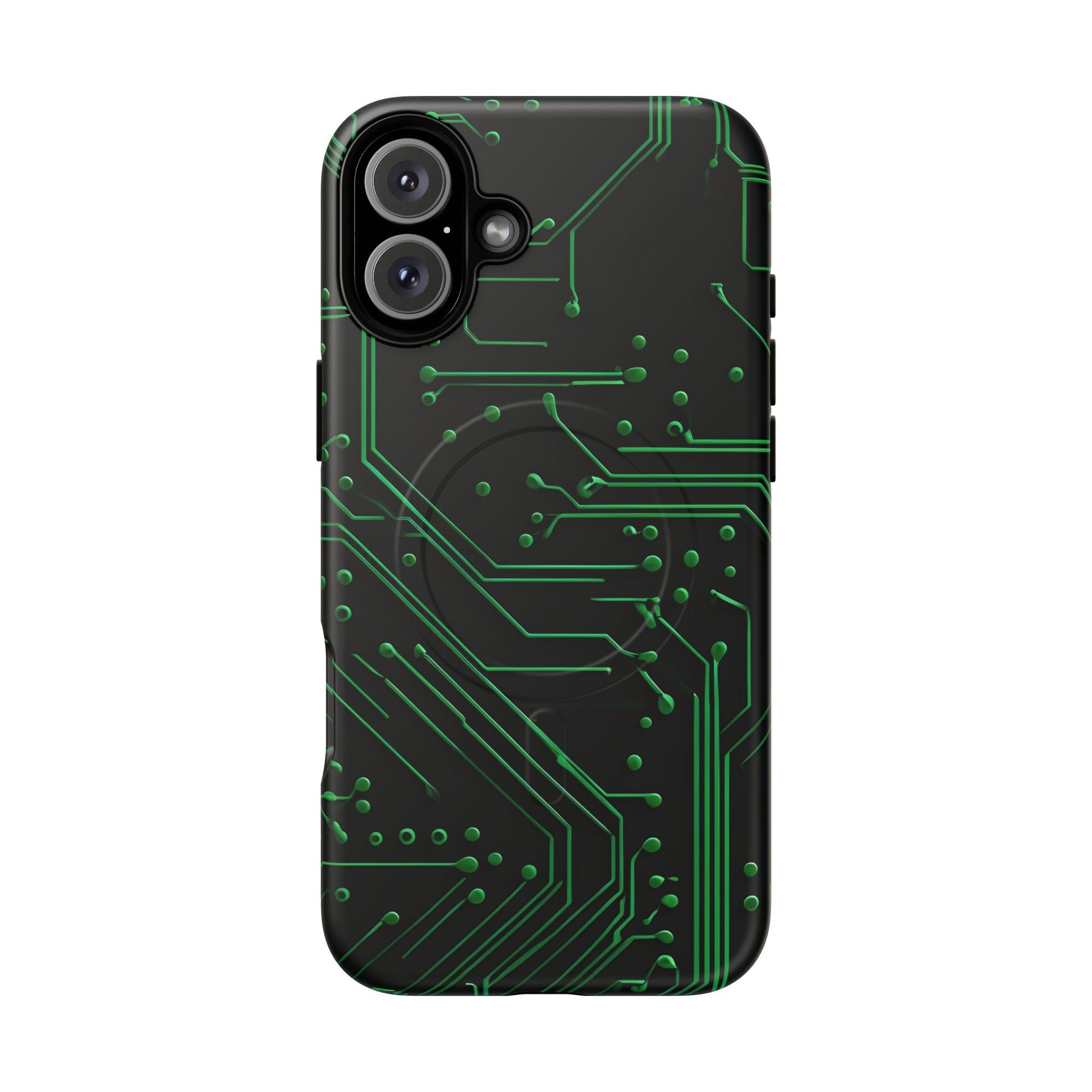 Green Circuit Grid iPhone 16 Plus MagSafe Compatible case- Tech-Inspired Shockproof Cover