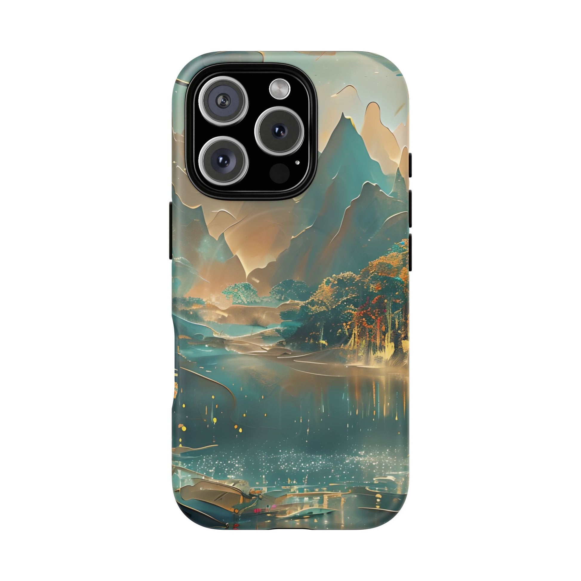 Misty Horizon - Serene Landscape Art iPhone 16 Pro MagSafe Phone Case - Tranquil Mountain & Lake Design