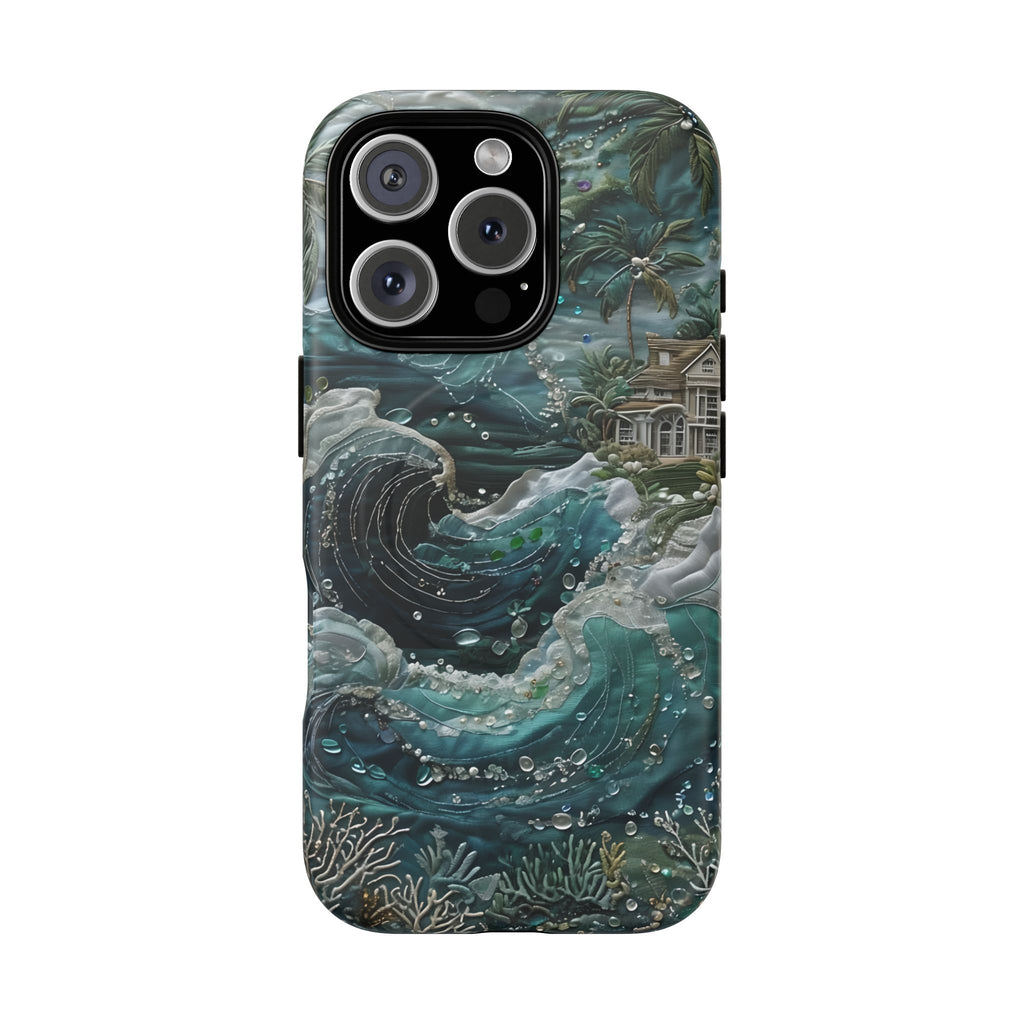 Tropical Midnight Wave - Artistic Ocean iPhone 16 Pro MagSafe Phone Case - Dramatic Blue Wave Design