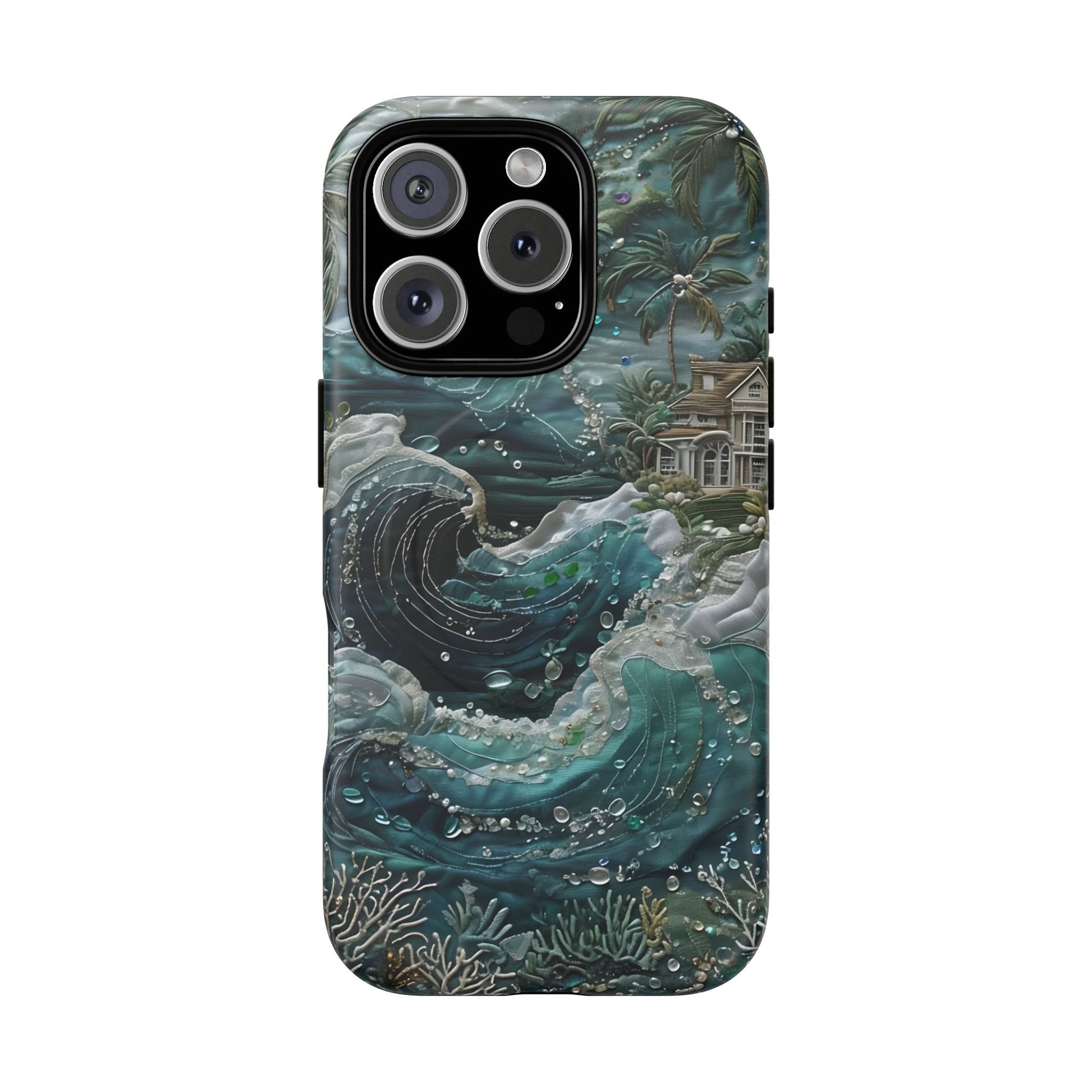 Tropical Midnight Wave - Artistic Ocean iPhone 16 Pro MagSafe Phone Case - Dramatic Blue Wave Design
