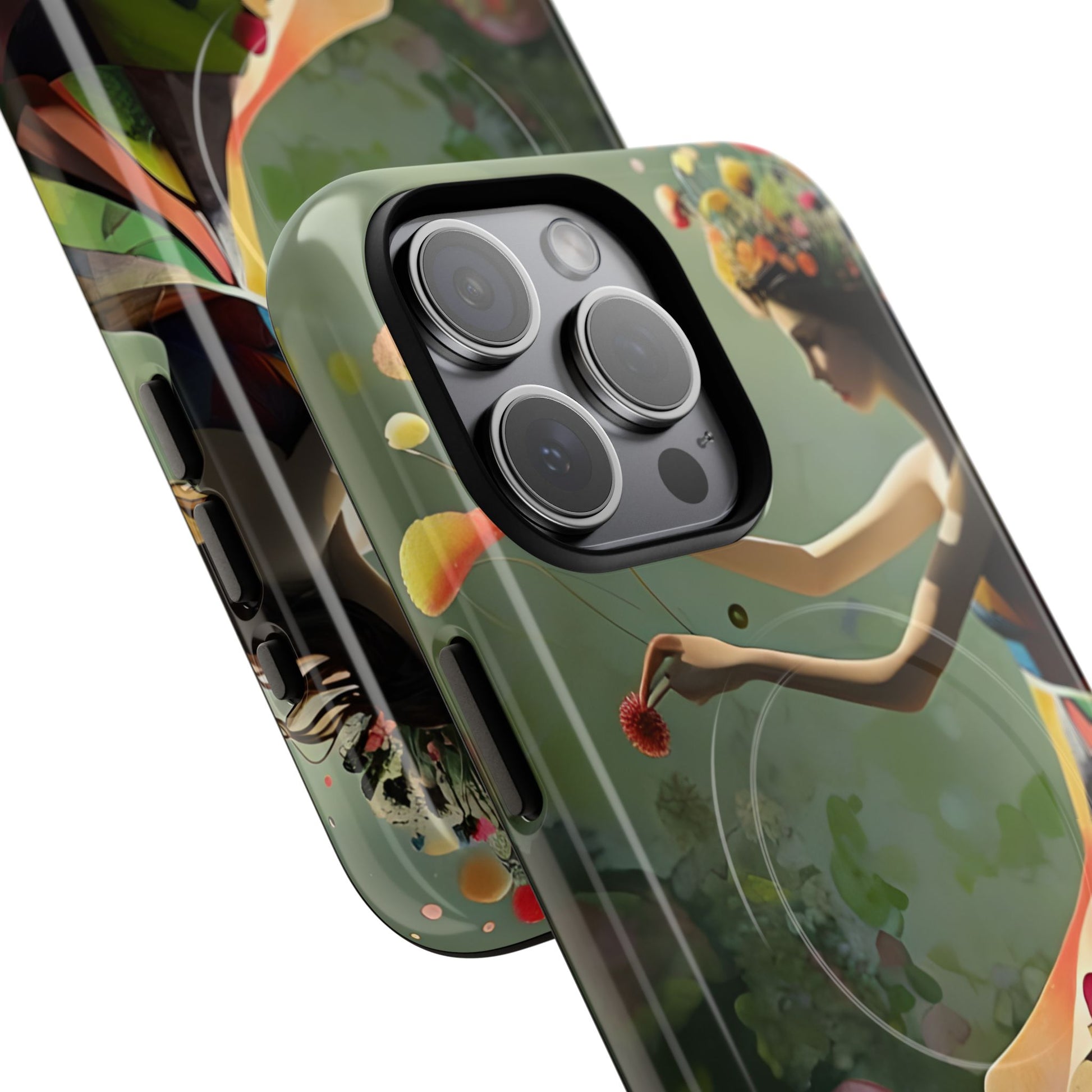 Dancing Wildflower Muse iPhone 15 Pro Max - Artistic Floral Fantasy Cover - MagSafe Compatible - Whimsical Nature-Inspired Protective Accessory