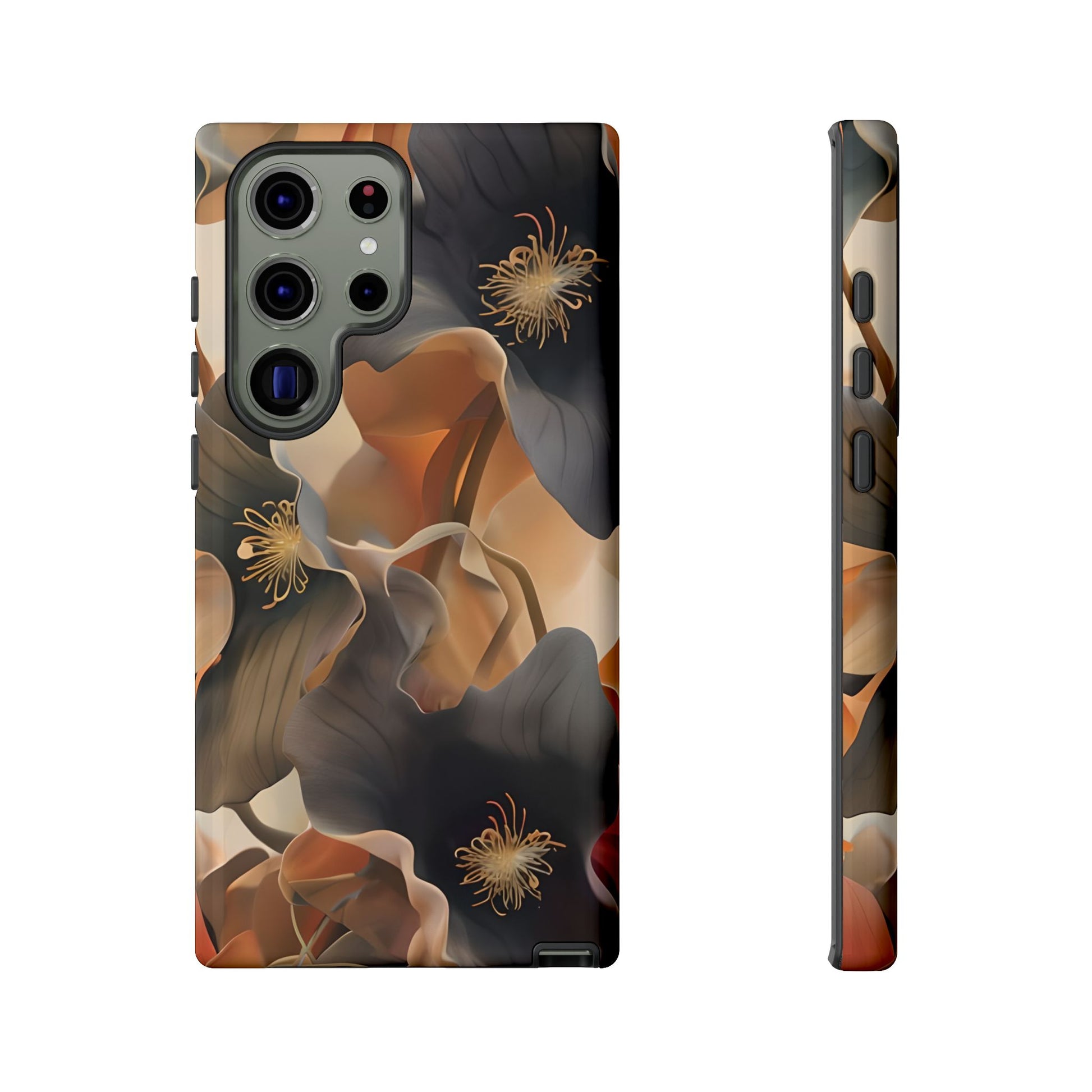 Autumn Ember warm autumn floral wraparound Samsung Galaxy phone case front and side view