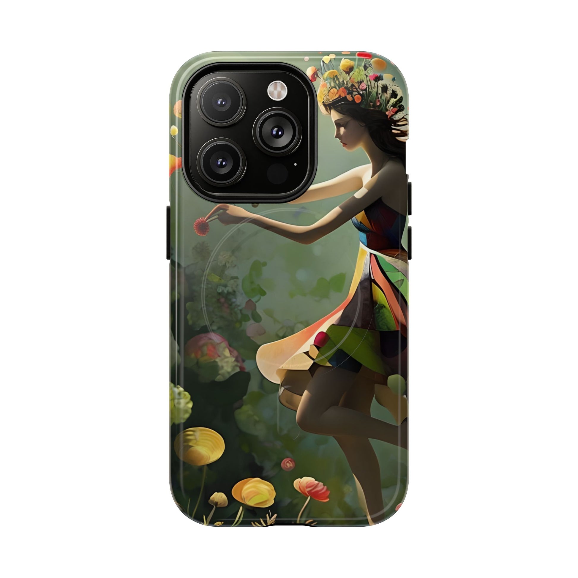Dancing Wildflower Muse iPhone 14 Pro - Artistic Floral Fantasy Cover - MagSafe Compatible - Whimsical Nature-Inspired Protective Accessory