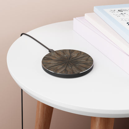 Earthstone Mandala earthy stone mandala art Qi wireless charger on bedside table with books