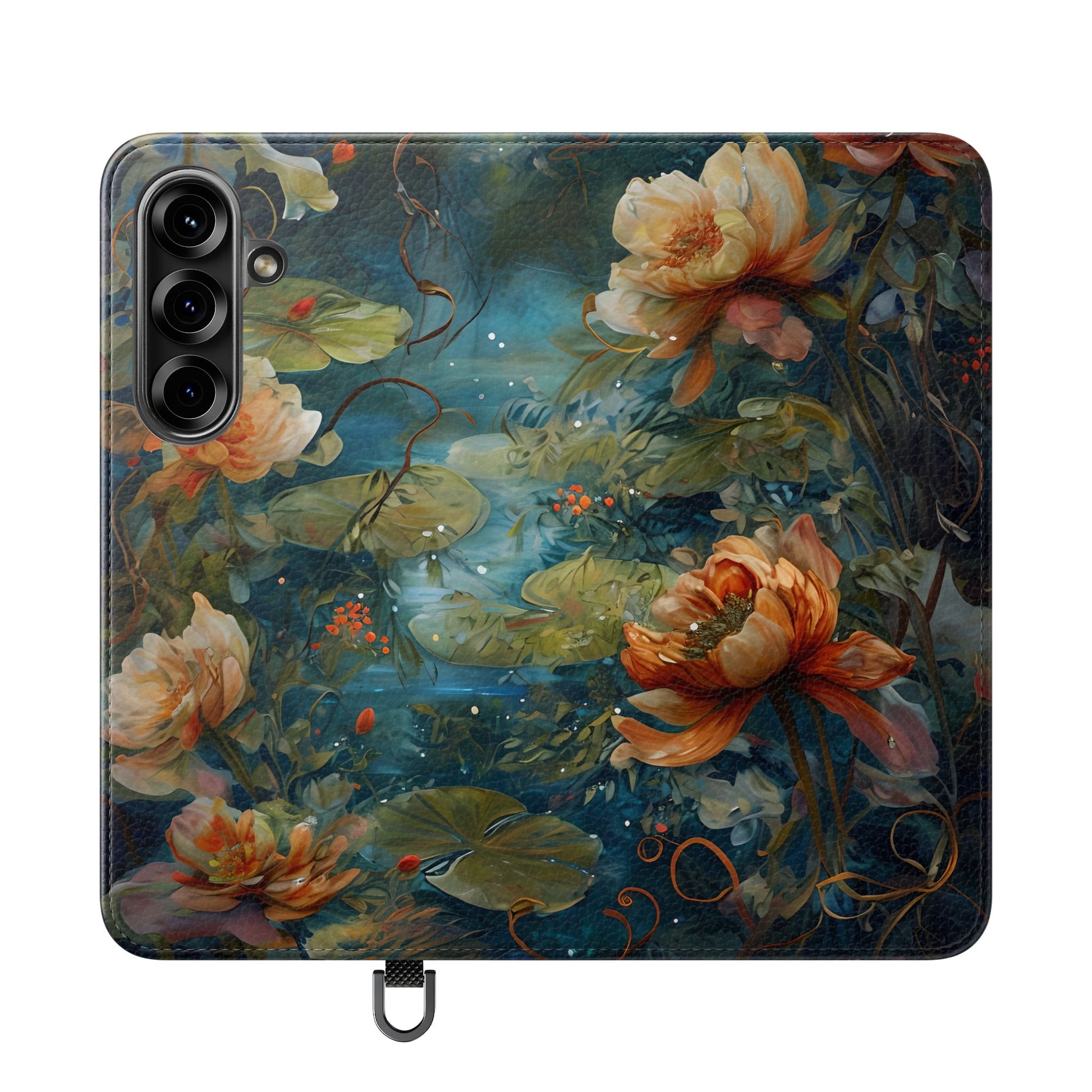 Waterlily Nocturne Samsung Galaxy S25 Wallet Case - Elegant Floral Flip Cover, Vintage Botanical Phone Folio