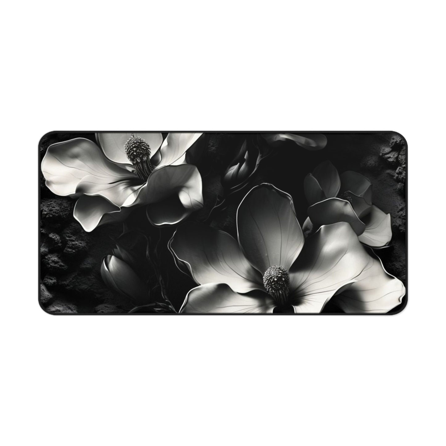 Monochrome Magnolia Desk Mat - Premium Office Desk Pad, 3 Sizes Available, Artistic Workspace Protection