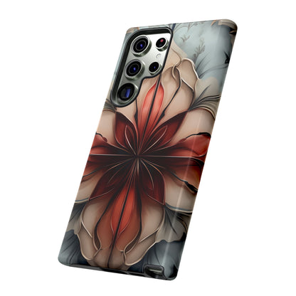 Ember Bloom red and cream flower artwork Samsung Galaxy phone case angled view