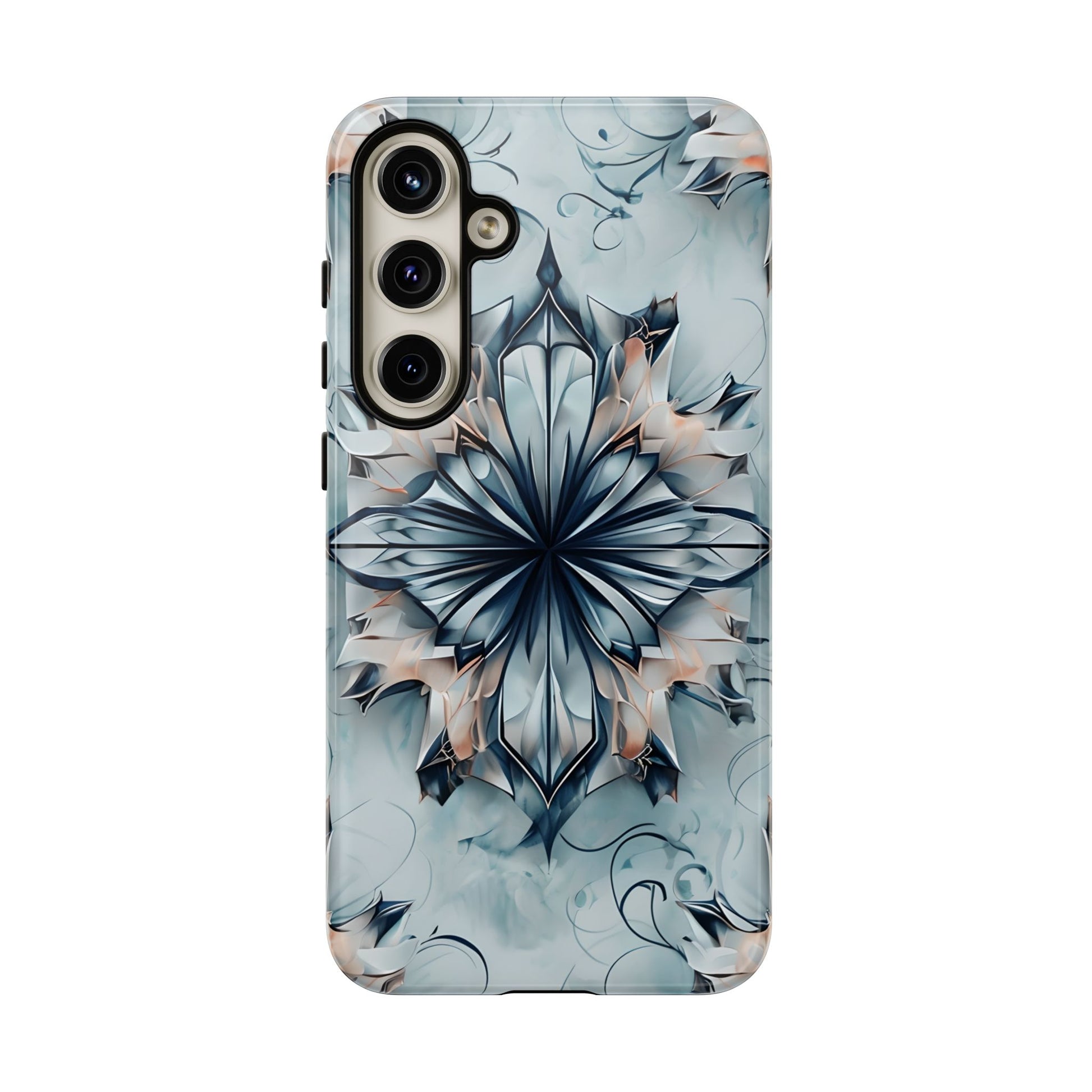 Indigo Mirage - Artistic Kaleidoscope Collection Artistic Floral - Samsung Galaxy S24 Plus Tough Phone Case - Bold Indigo Symmetrical Design