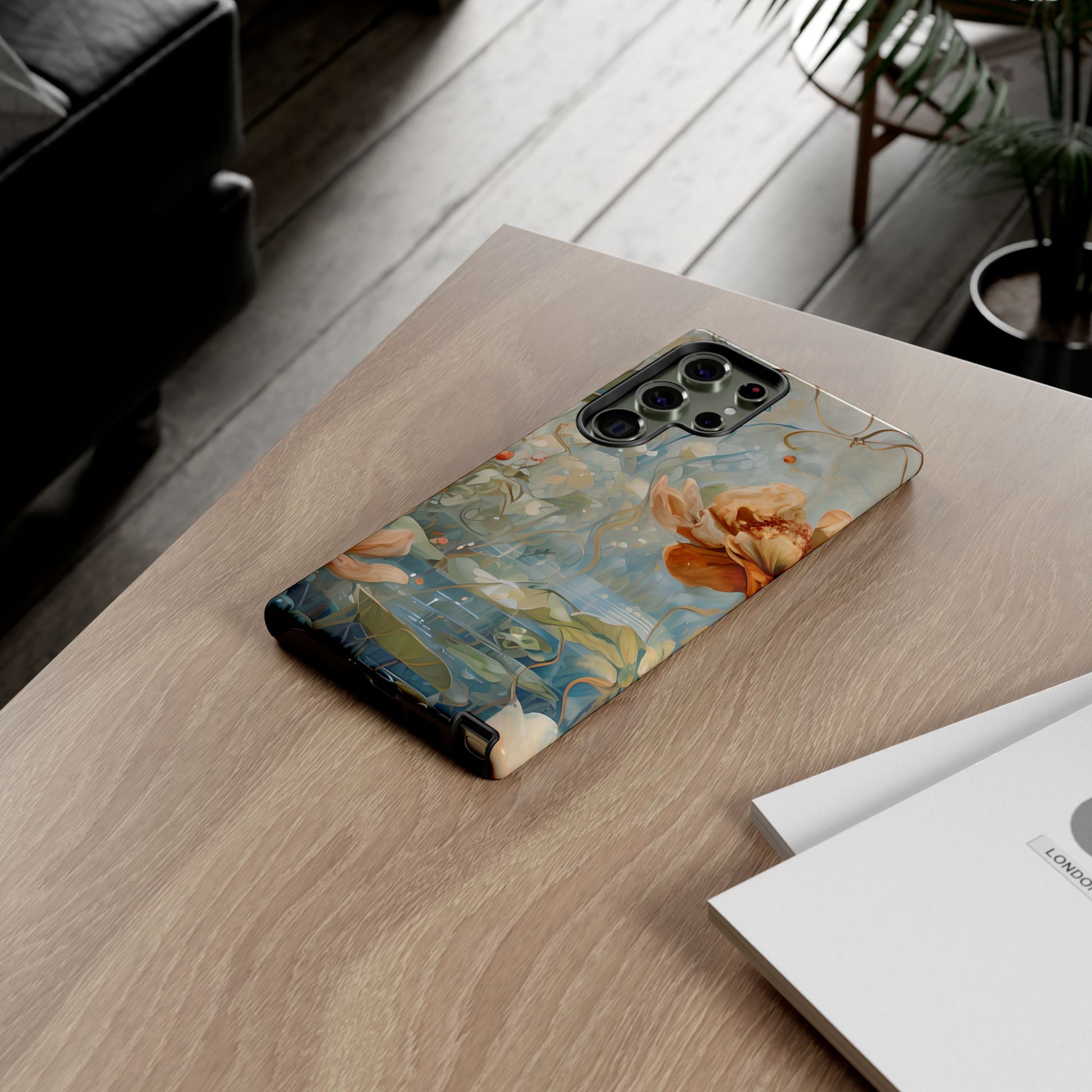 Waterlily Dreamscape water lily pond floral Samsung Galaxy phone case lifestyle desk scene