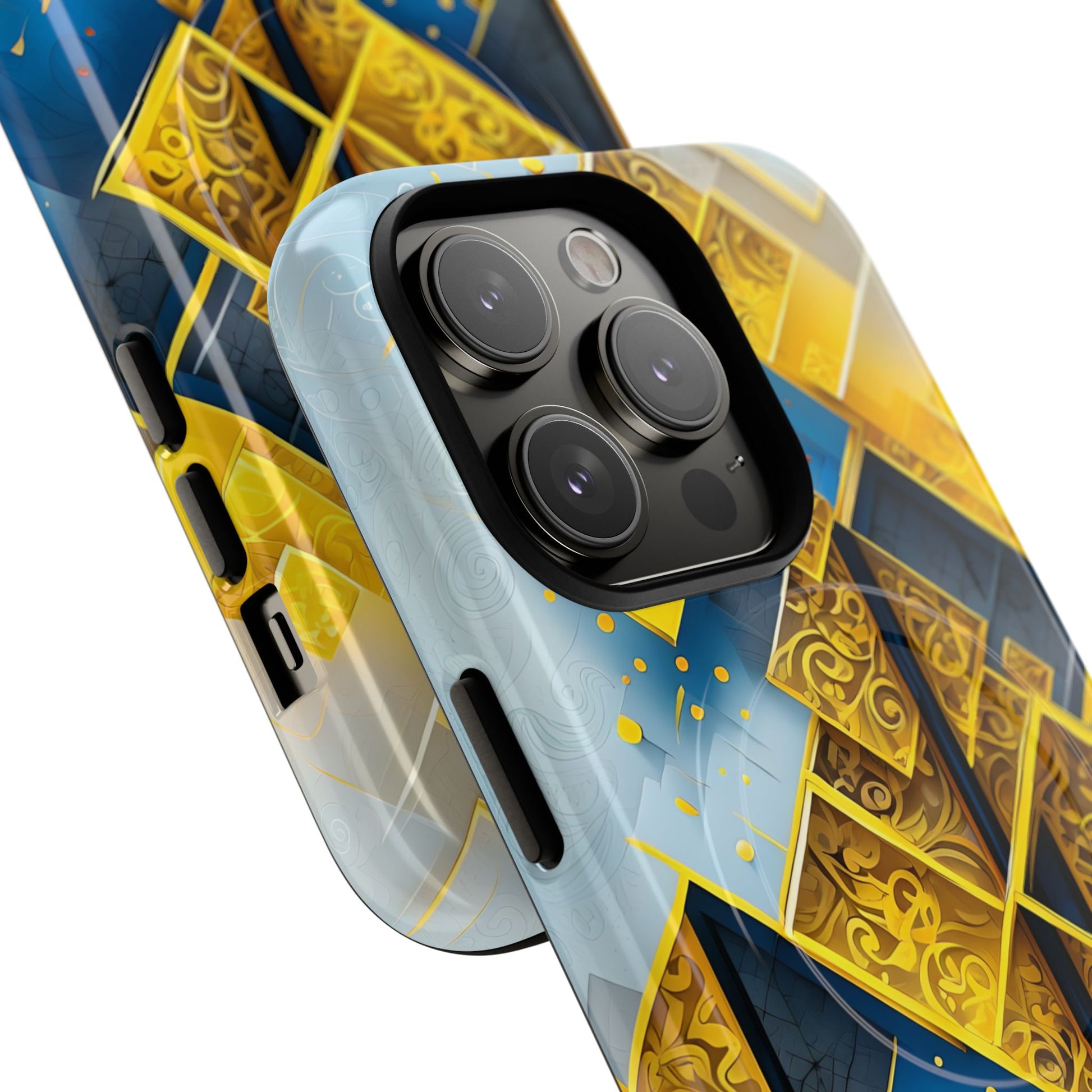 Golden Ascent Luxe Geometric iPhone 14 Pro - MagSafe Compatible - Elegant Abstract Gold Design