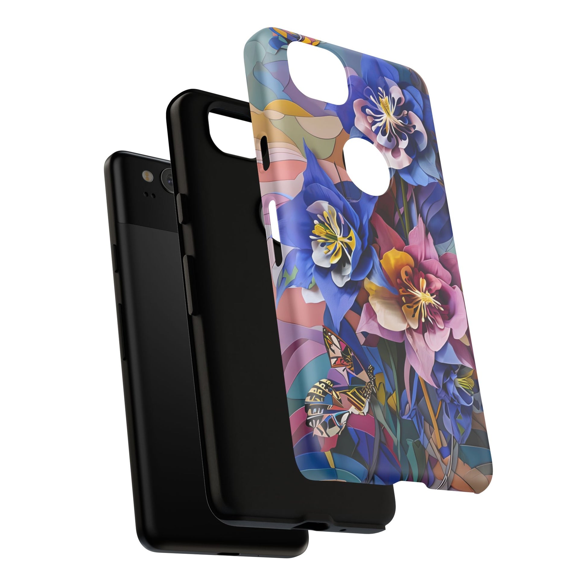 Blue Columbine Carnivale - Artistic Floral & Butterfly Google Pixel 2 Tough Phone Case - Vibrant Botanical Design