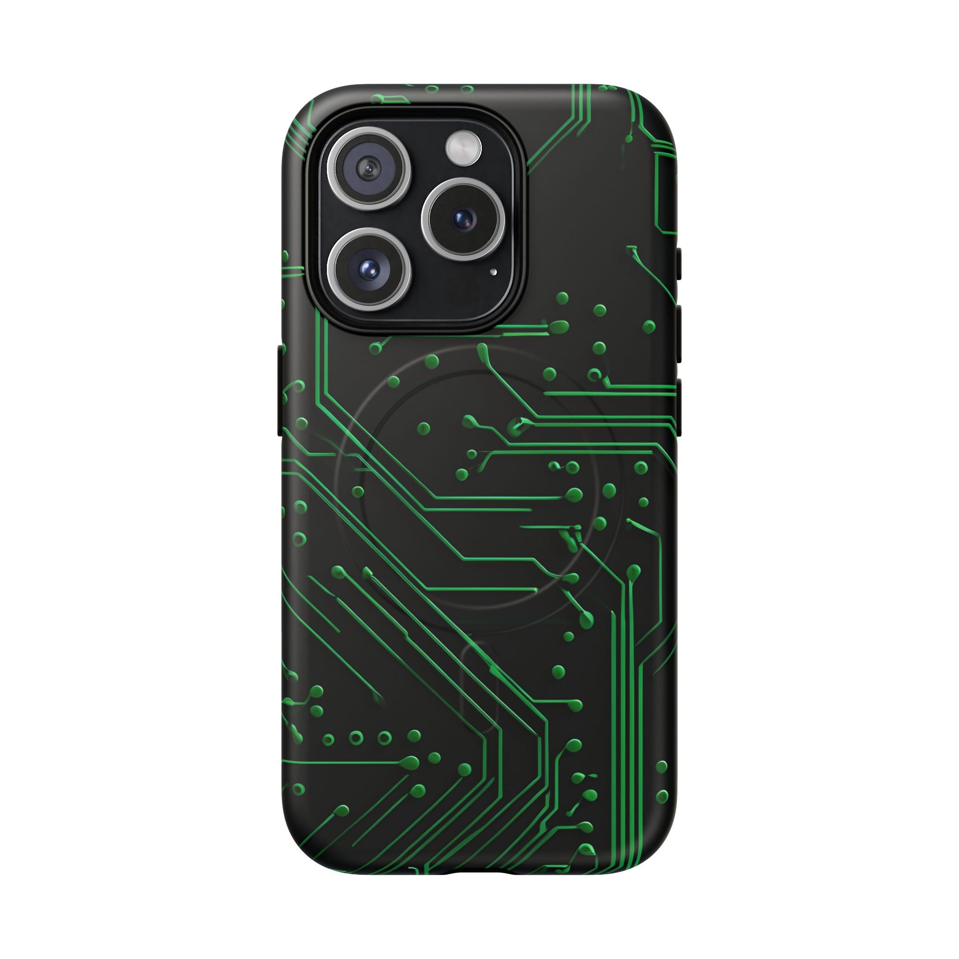 Green Circuit Grid iPhone 15 Pro MagSafe Compatible case- Tech-Inspired Shockproof Cover
