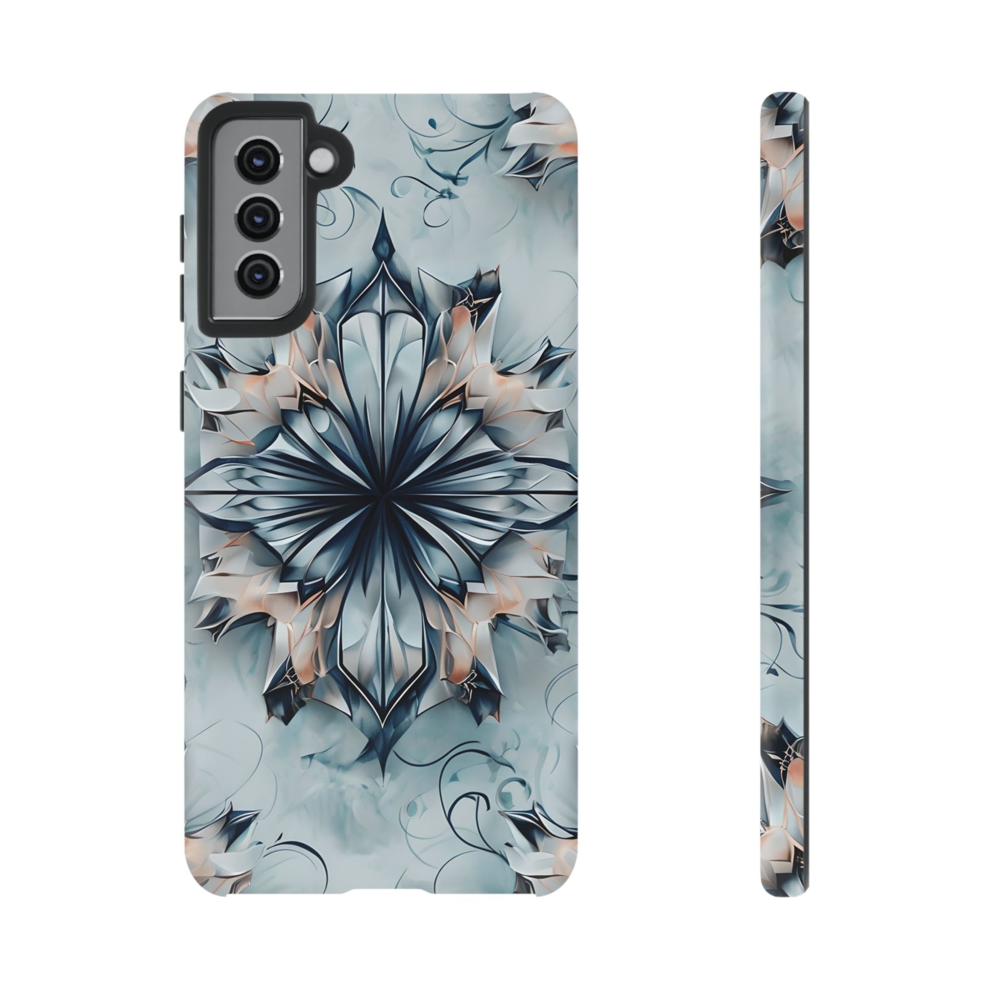 Indigo Mirage - Artistic Kaleidoscope Collection Artistic Floral - Samsung Galaxy S21 Plus Tough Phone Case - Bold Indigo Symmetrical Design