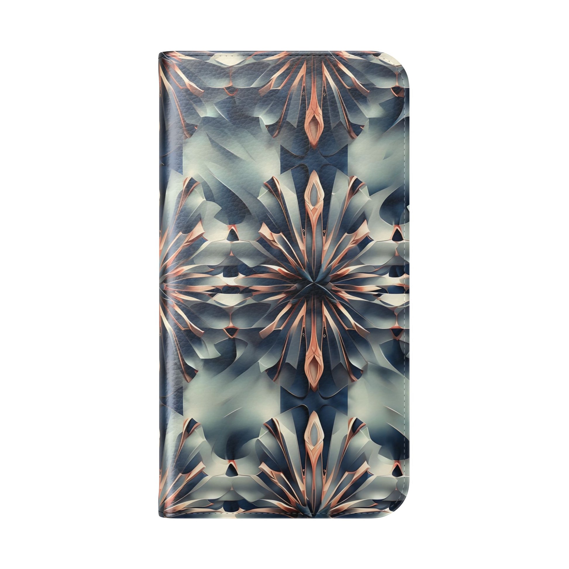 Obsidian Kaleidoscope iPhone 15 Plus Wallet Case - Elegant Abstract Flip Cover with Card Slots