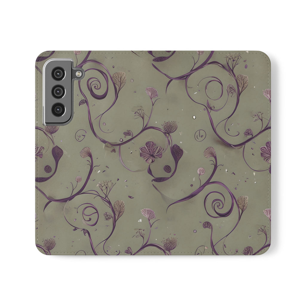 Twilight Thistle Bloom Wallet Phone Case - Elegant Purple Floral Vine Flip Cover for Samsung Galaxy S22