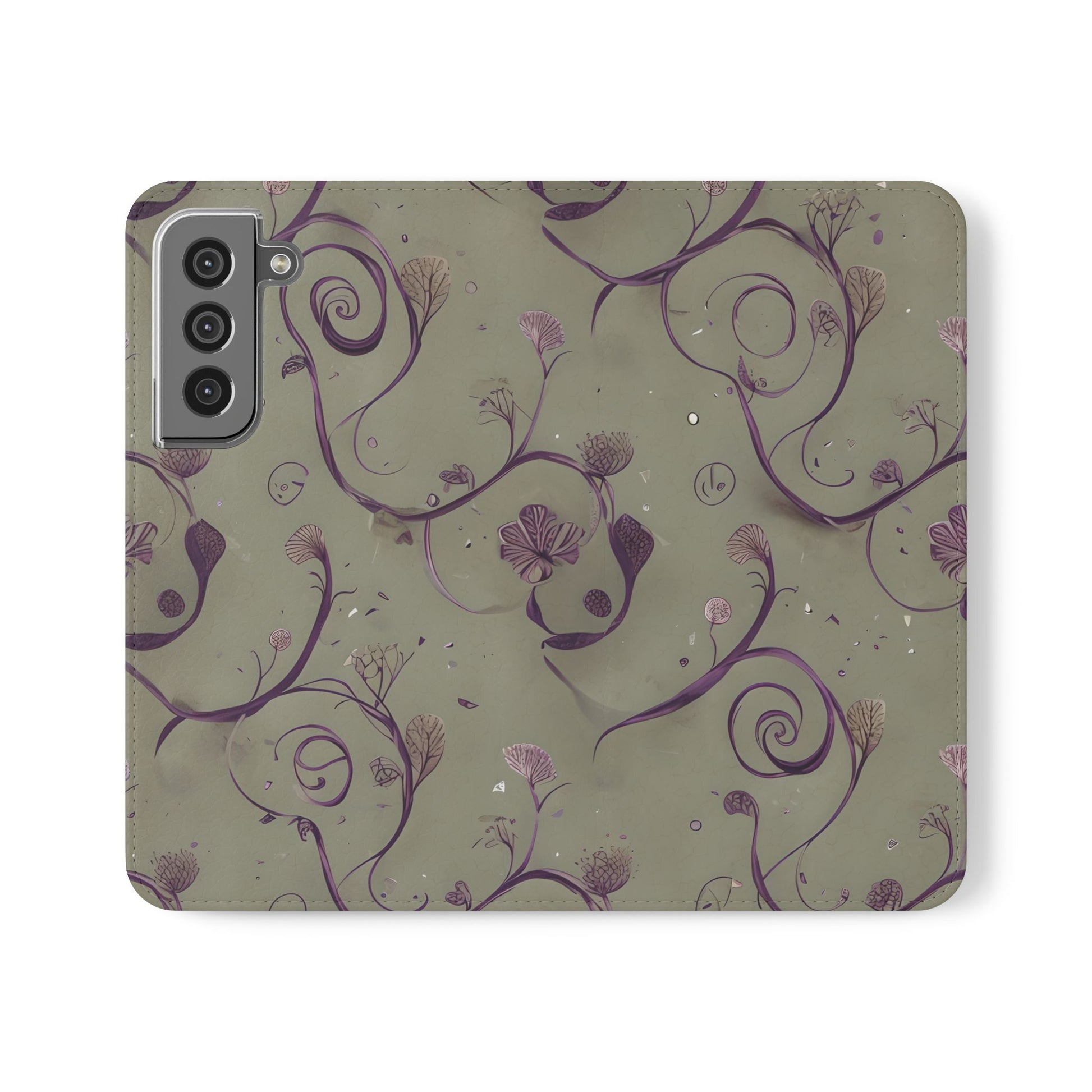Twilight Thistle Bloom Wallet Phone Case - Elegant Purple Floral Vine Flip Cover for Samsung Galaxy S22