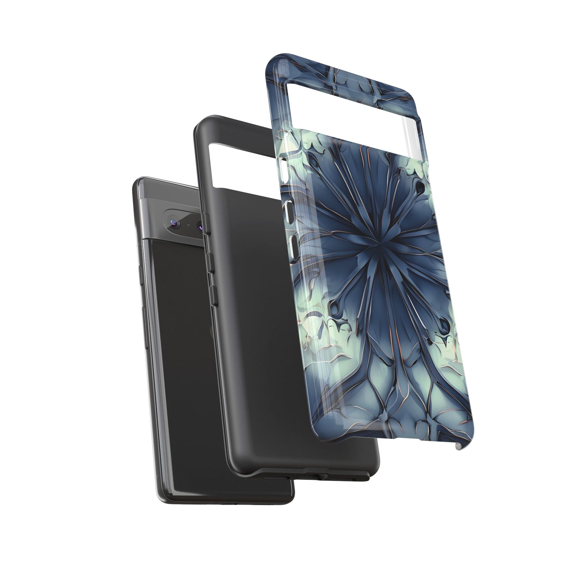 Indigo Mosaic - Artistic Kaleidoscope Collection Artistic Floral - Google Pixel 7 Tough Phone Case - Bold Blue Symmetrical Design