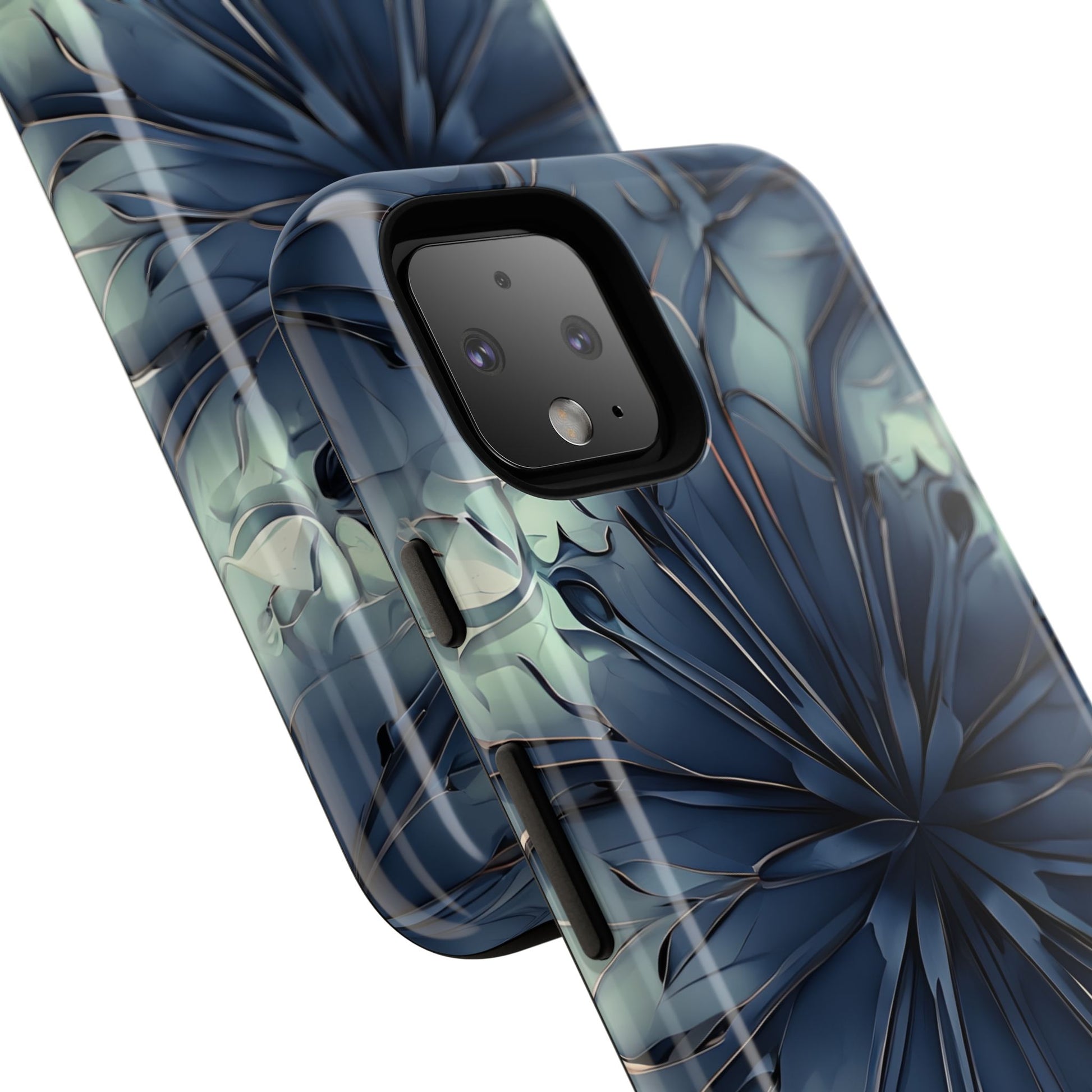 Indigo Mosaic - Artistic Kaleidoscope Collection Artistic Floral - Google Pixel 4 Tough Phone Case - Bold Blue Symmetrical Design
