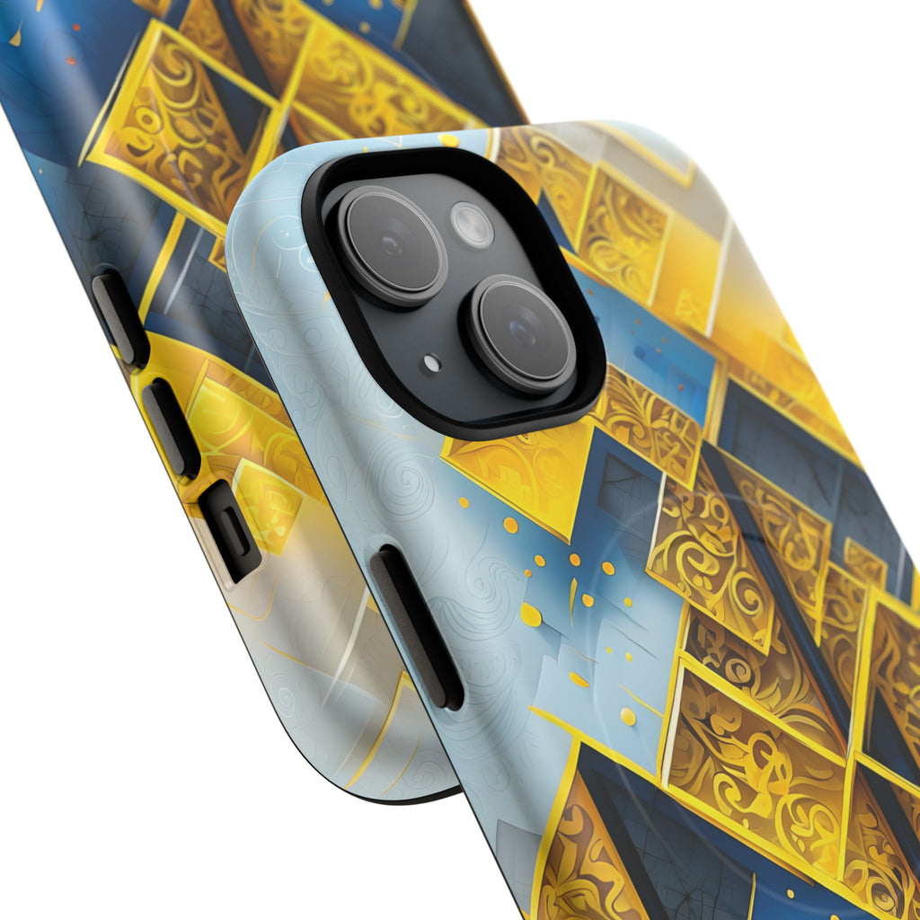 Golden Ascent Luxe Geometric iPhone 15 - MagSafe Compatible - Elegant Abstract Gold Design