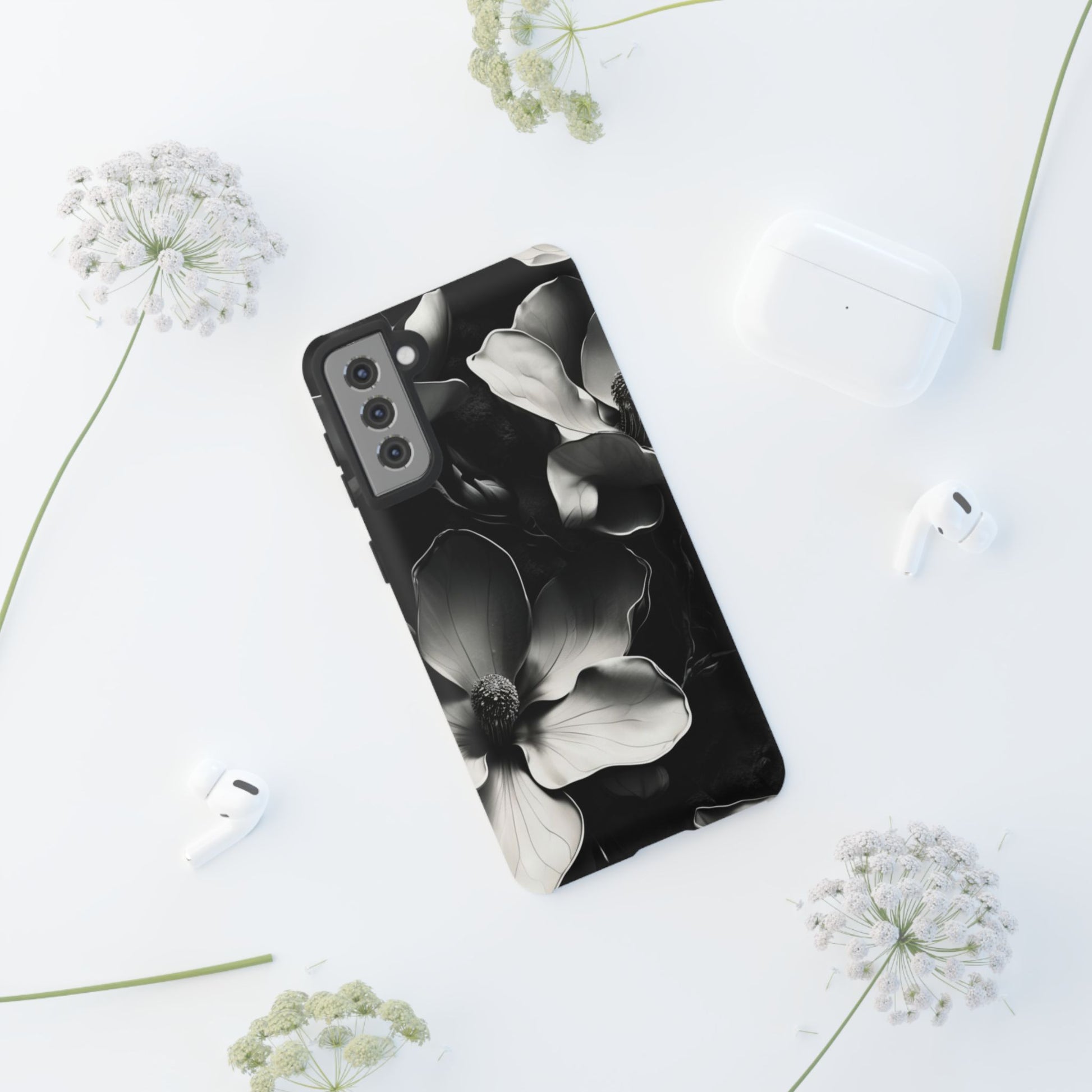Monochrome Magnolia - Elegant Black & White Floral Samsung Galaxy S21 Plus Tough Phone Case - Artistic Magnolia Design