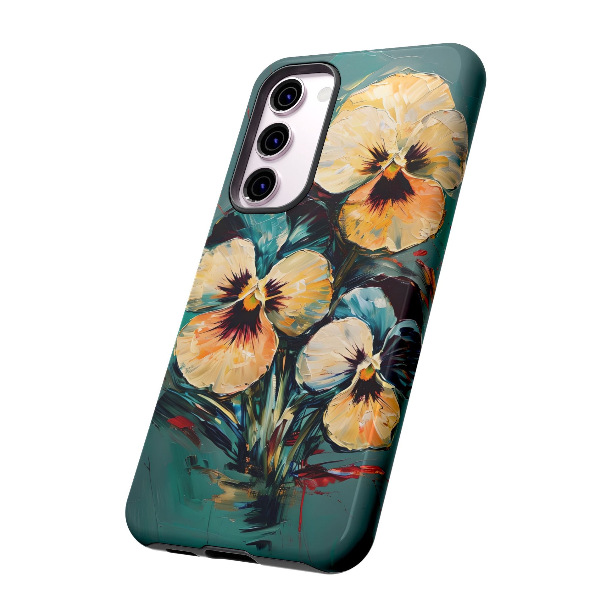 Golden Pansy Cascade Tough Case for Samsung Galaxy S23 Plus - Floral Artistic Shockproof Cover, Elegant Protective Phone Case