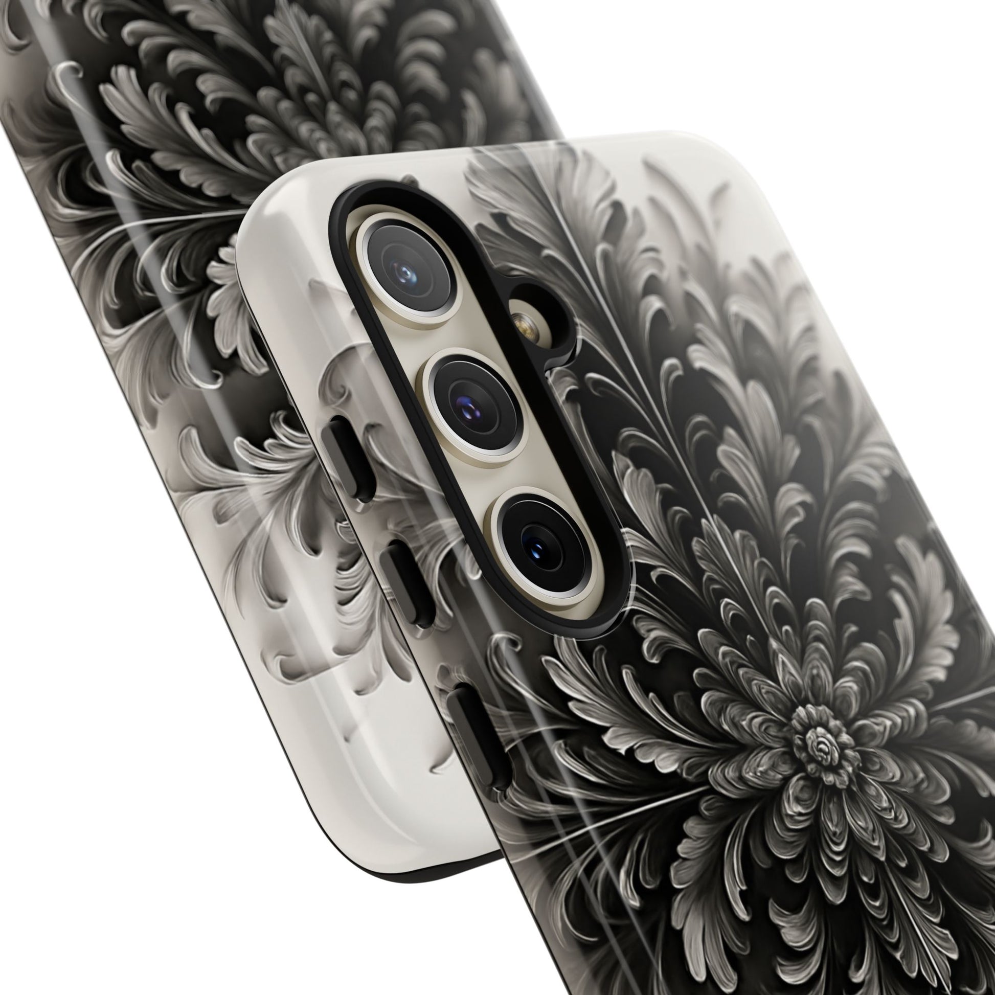 Obsidian Bloom - Elegant Black & White Samsung Galaxy S24 Plus Tough Phone Case - Intricate Mandala Flower Design