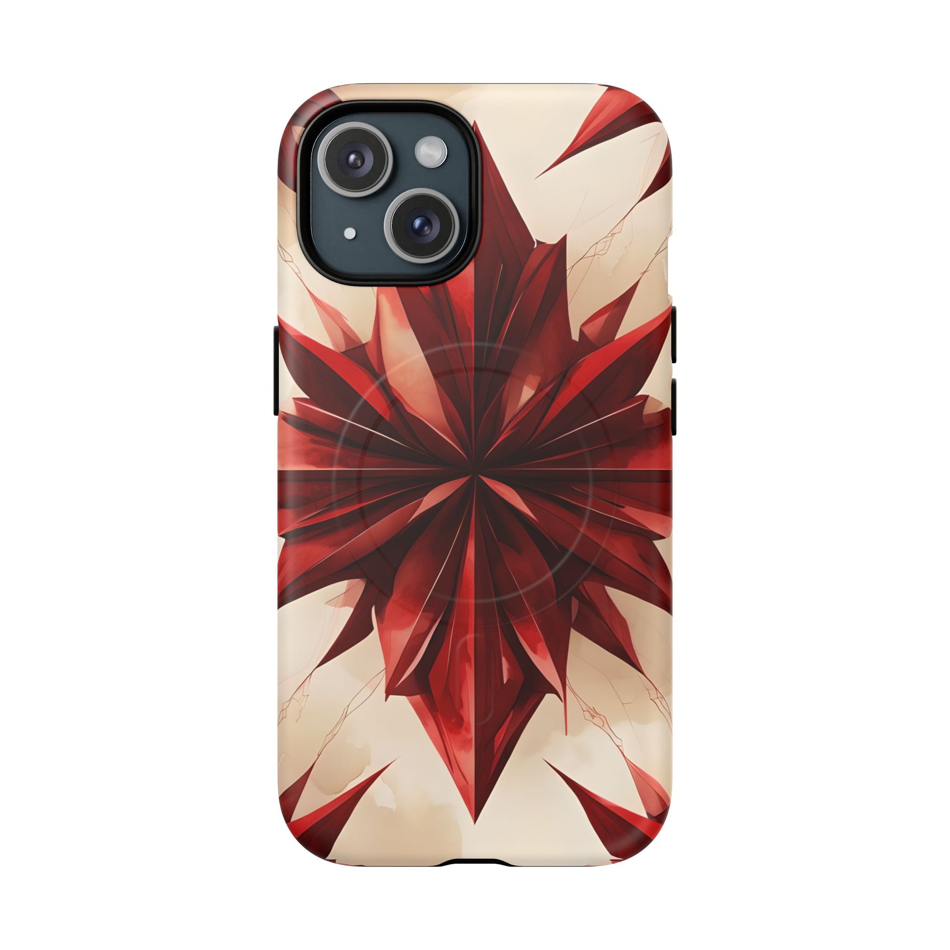 Ruby Compass iPhone 15 MagSafe Phone Case - Bold Red Modern Design