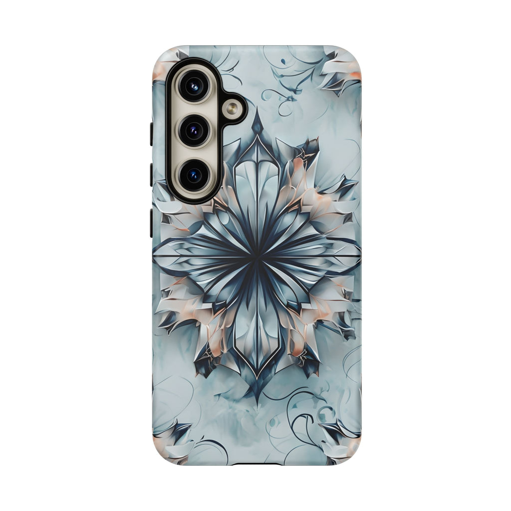 Indigo Mirage - Artistic Kaleidoscope Collection Artistic Floral - Samsung Galaxy S24 Tough Phone Case - Bold Indigo Symmetrical Design