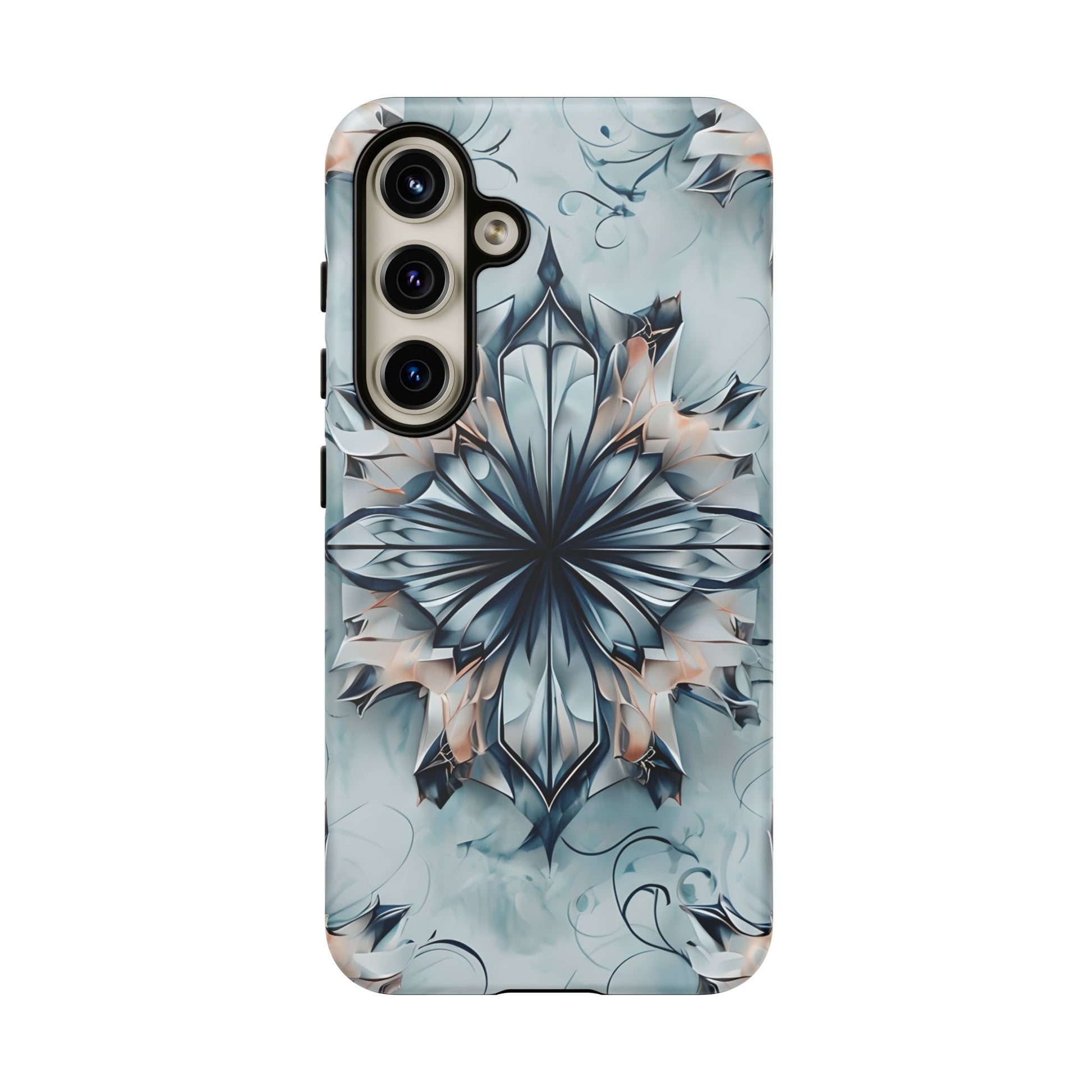 Indigo Mirage - Artistic Kaleidoscope Collection Artistic Floral - Samsung Galaxy S24 Tough Phone Case - Bold Indigo Symmetrical Design