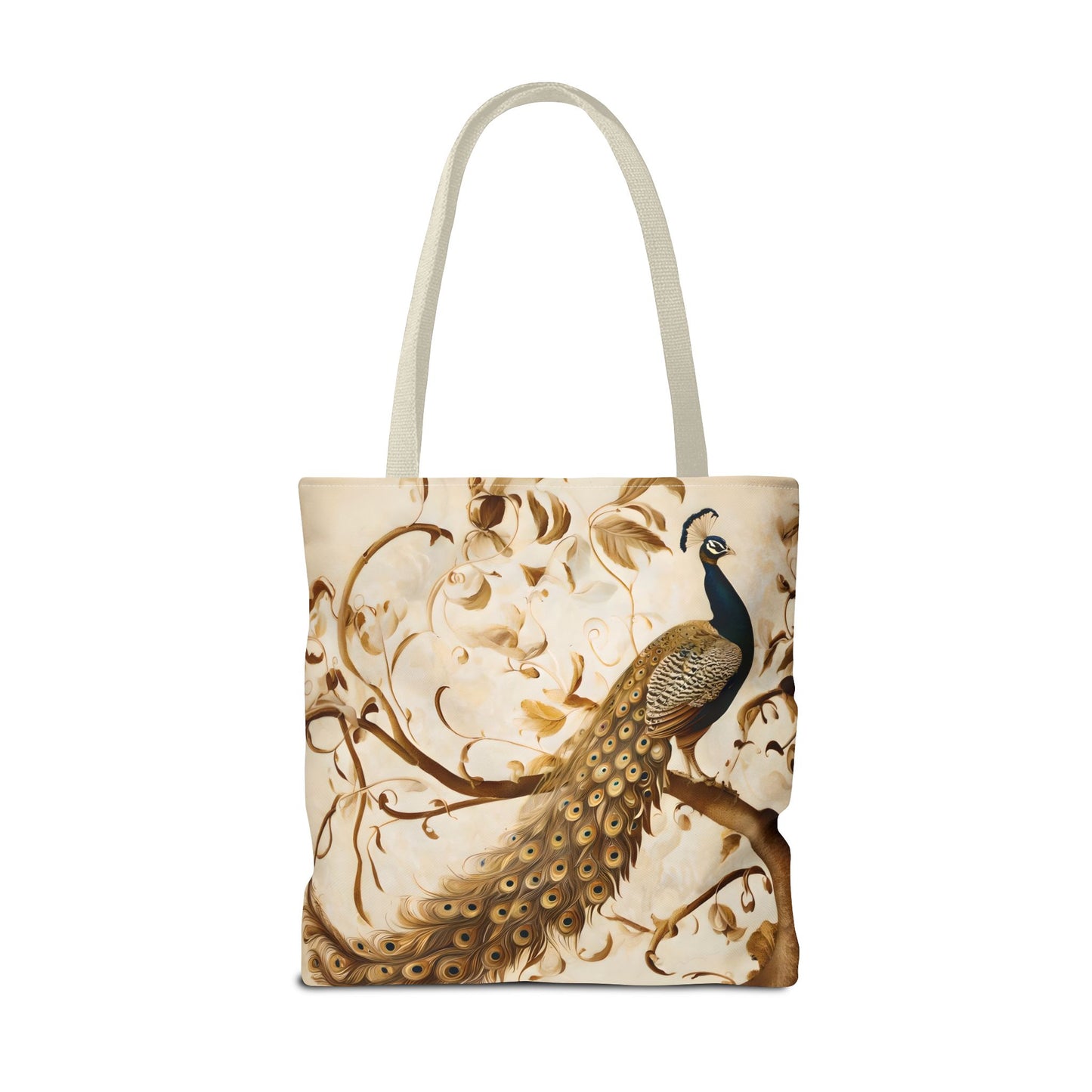 Golden Plumage Tote (16x16 & 18x18)- Elegant Cream and Gold Design, Reusable & Eco-Friendly