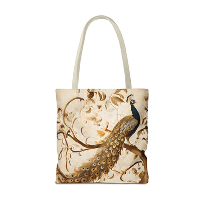 Golden Plumage Tote (16x16 & 18x18)- Elegant Cream and Gold Design, Reusable & Eco-Friendly