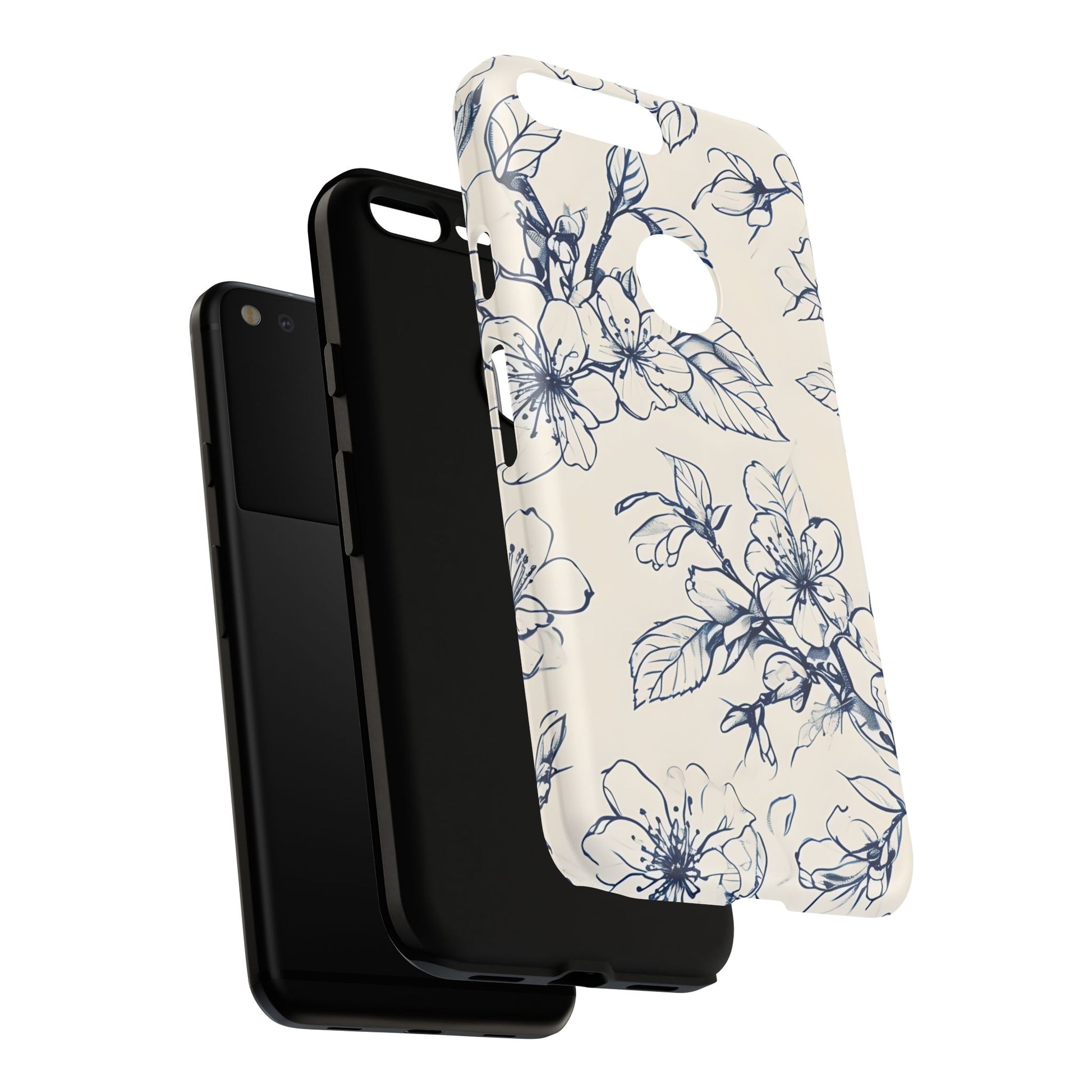 Blossom Sketch - Artistic Blue Floral Google Pixel XL - Tough Phone Case - Hand-Drawn Botanical Design