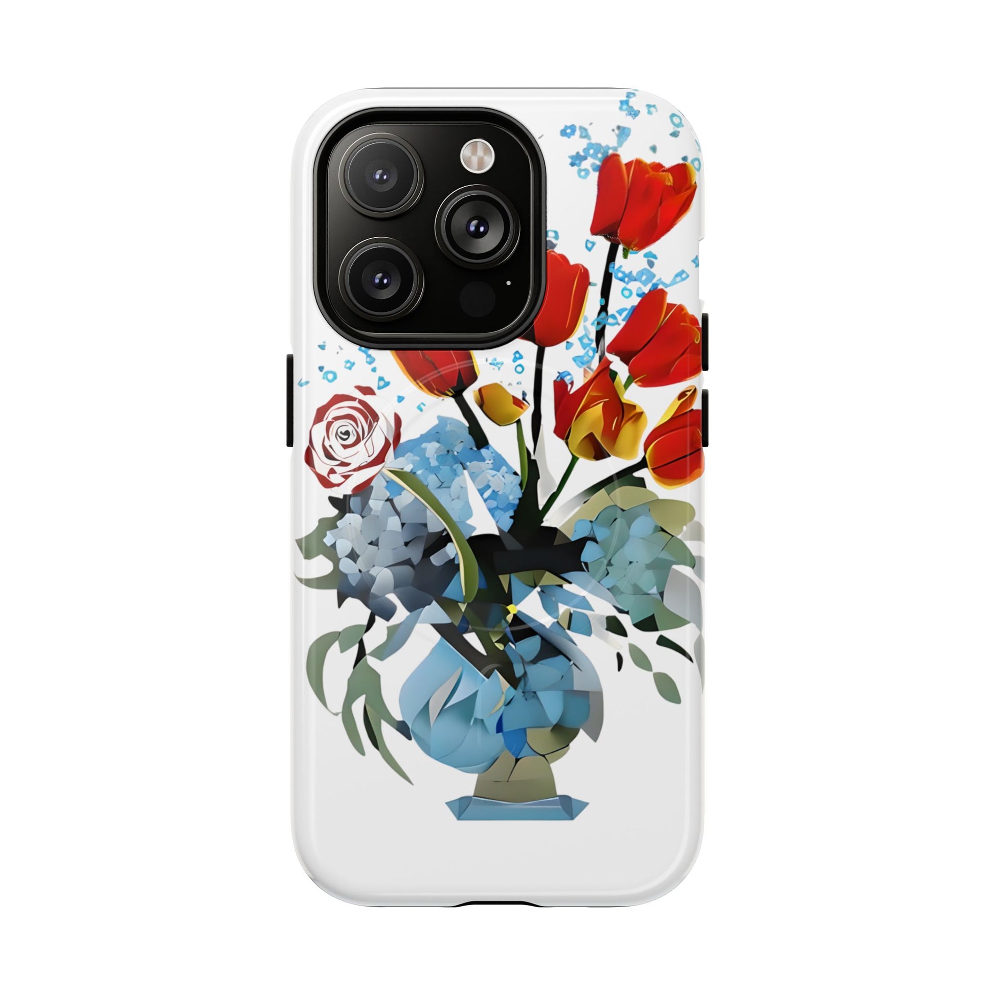 Bouquet Brilliance - Artistic Floral iPhone 14 Pro MagSafe Phone Case - Vibrant Tulip, Rose & Hydrangea Design