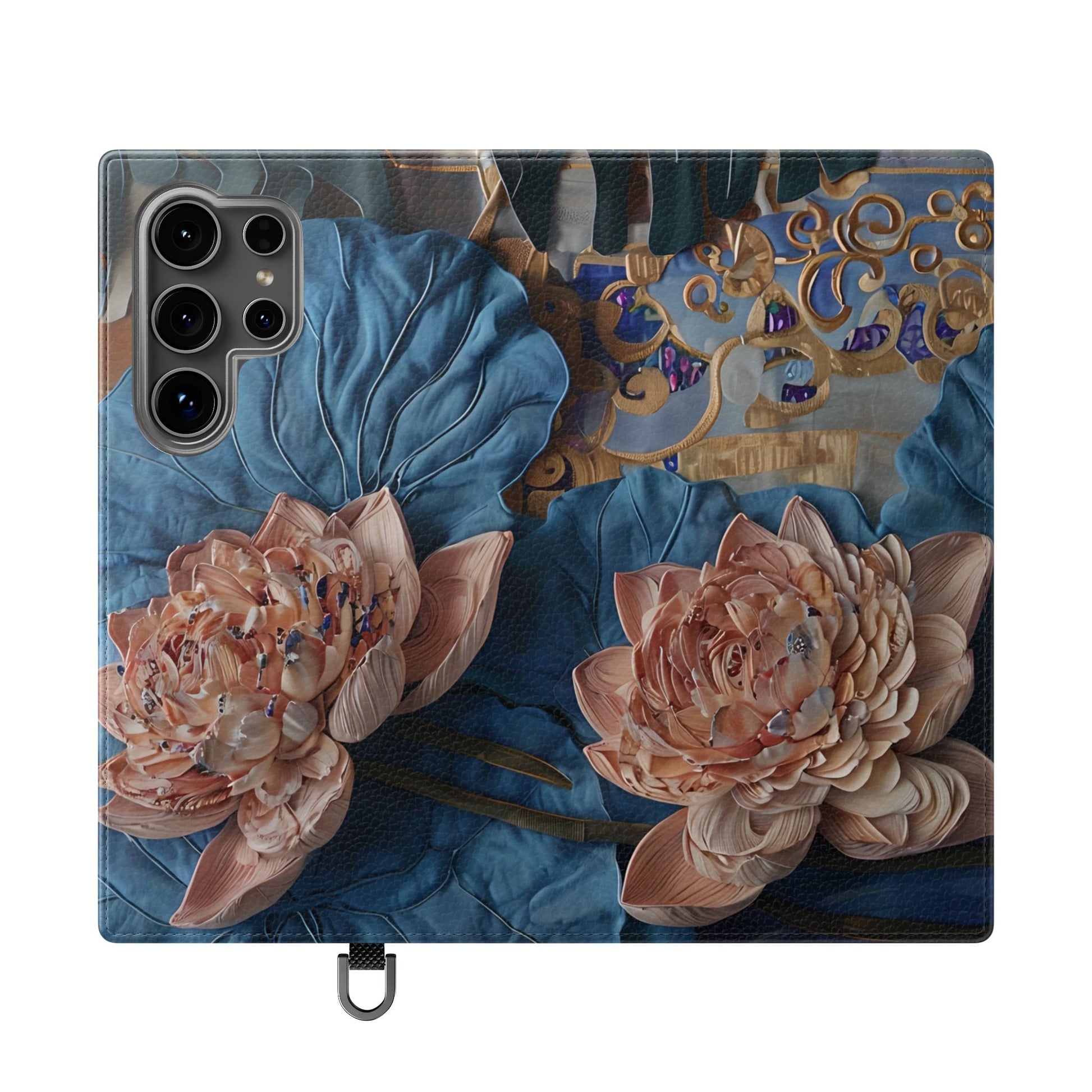 Peony Midnight Tapestry Wallet Phone Case - Flip Cover for Samsung Galaxy S24 Ultra - Floral and Tapestry Design