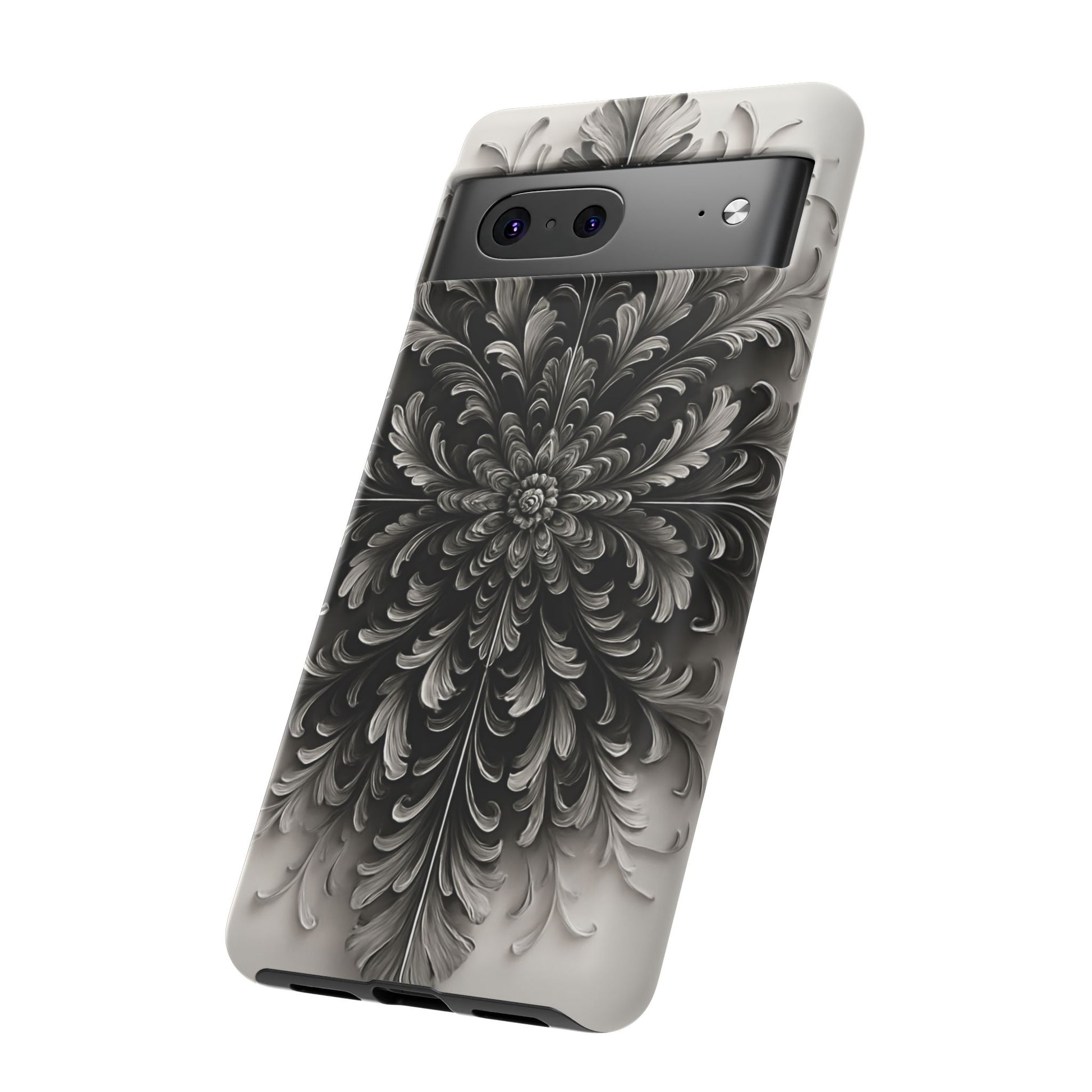 Obsidian Bloom - Elegant Black & White Google Pixel 7 Phone Case - Intricate Mandala Flower Design